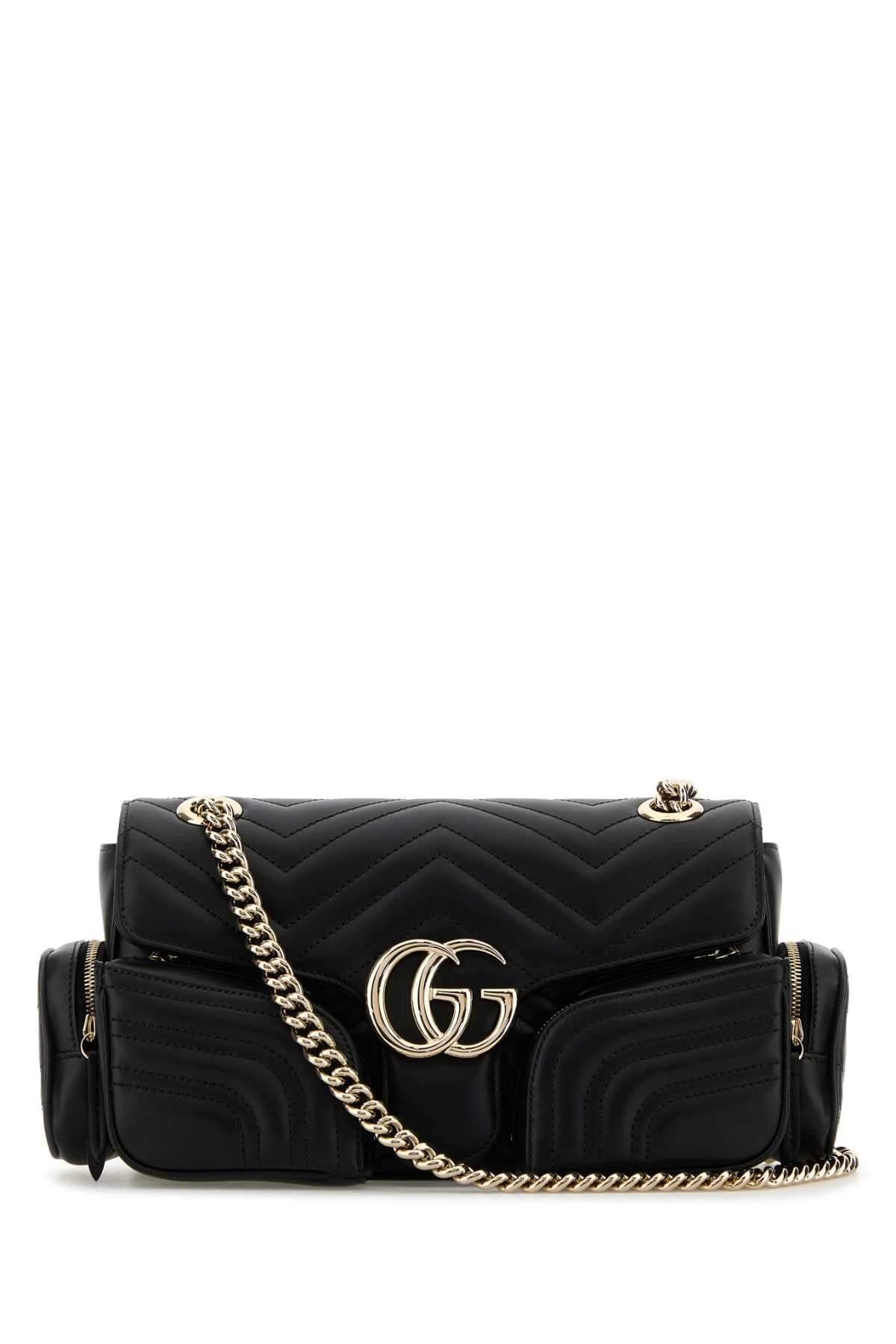 Gucci Women Black Leather Small Gg Marmont Shoulder Bag DestGlow