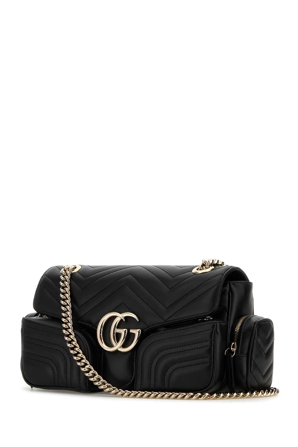 Gucci Women Black Leather Small Gg Marmont Shoulder Bag DestGlow