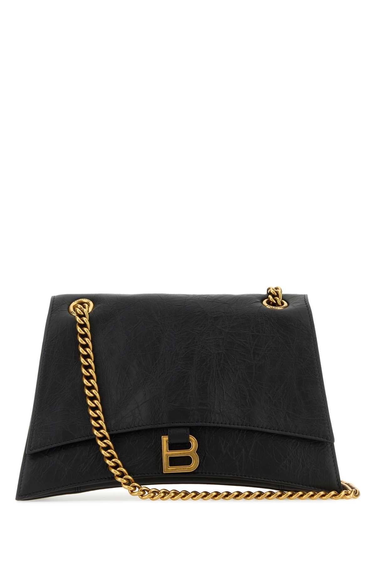 Balenciaga Women Black Leather Medium Crush Shoulder Bag DestGlow