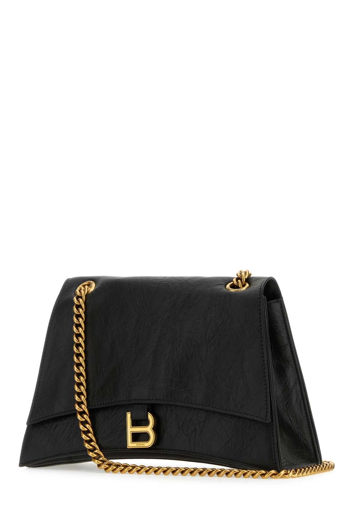 Balenciaga Women Black Leather Medium Crush Shoulder Bag DestGlow