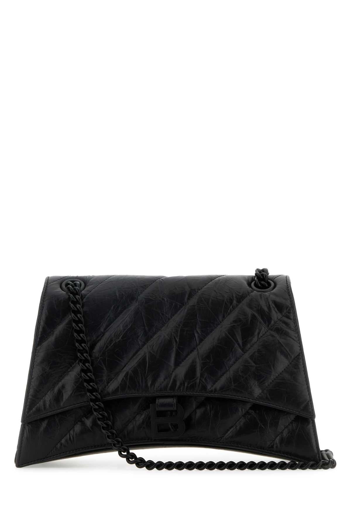 Balenciaga Women Black Leather Medium Crush Shoulder Bag DestGlow