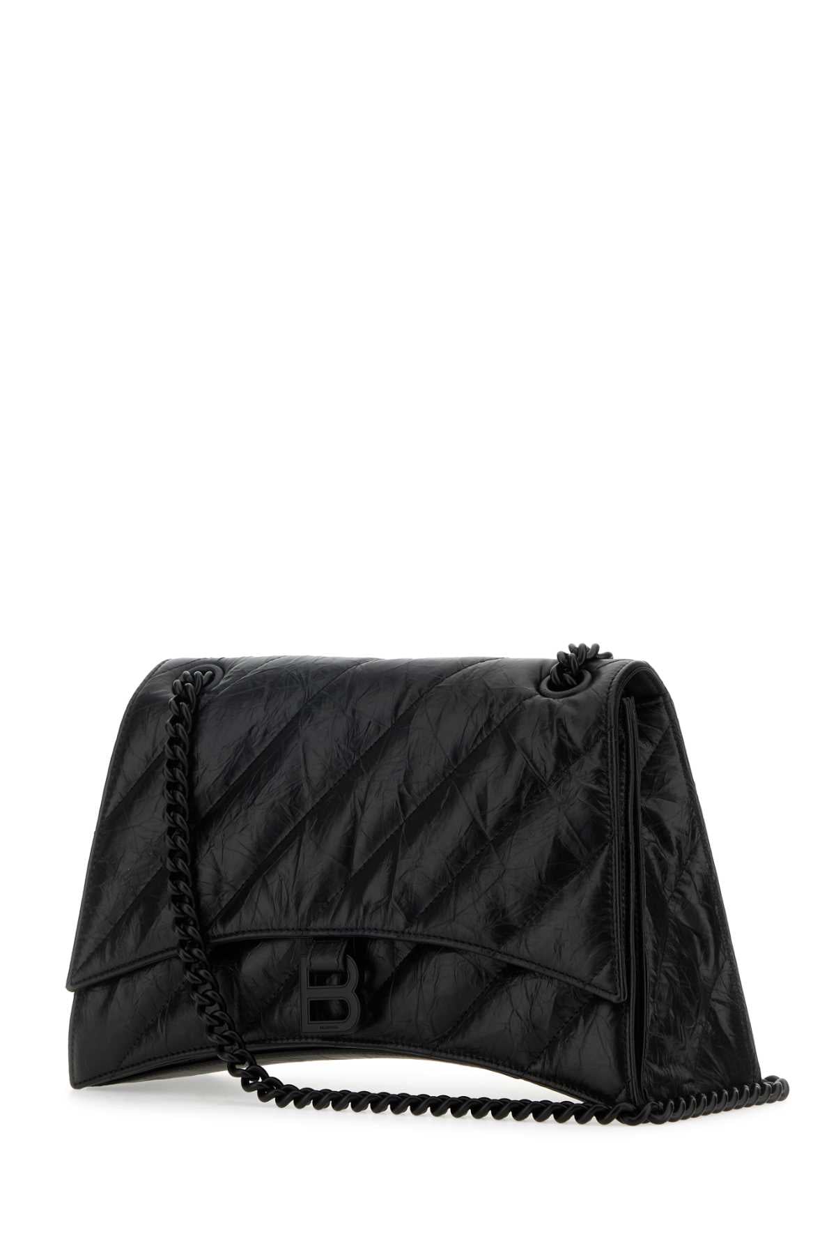 Balenciaga Women Black Leather Medium Crush Shoulder Bag DestGlow