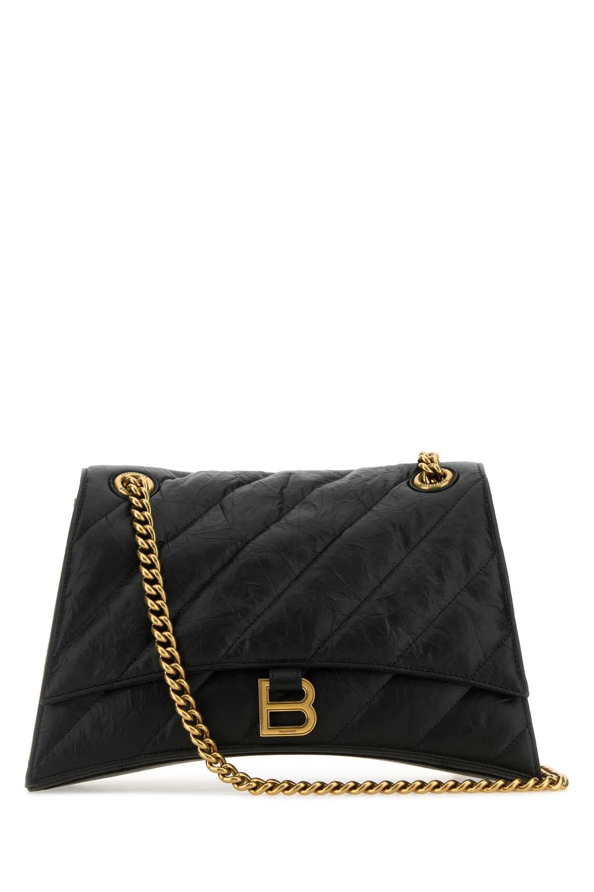 Balenciaga Women Black Leather Medium Crush Shoulder Bag DestGlow