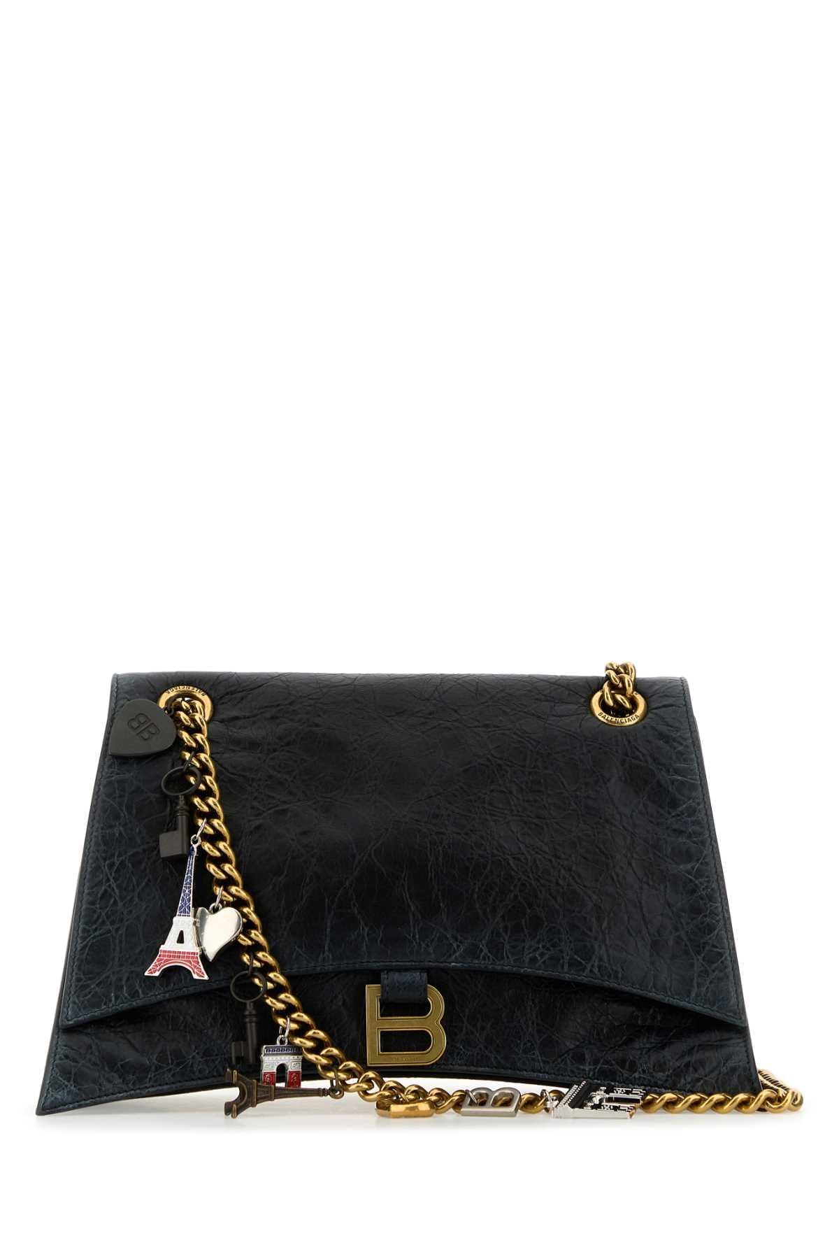 Balenciaga Women Black Leather Medium Crush Chain Shoulder Bag DestGlow