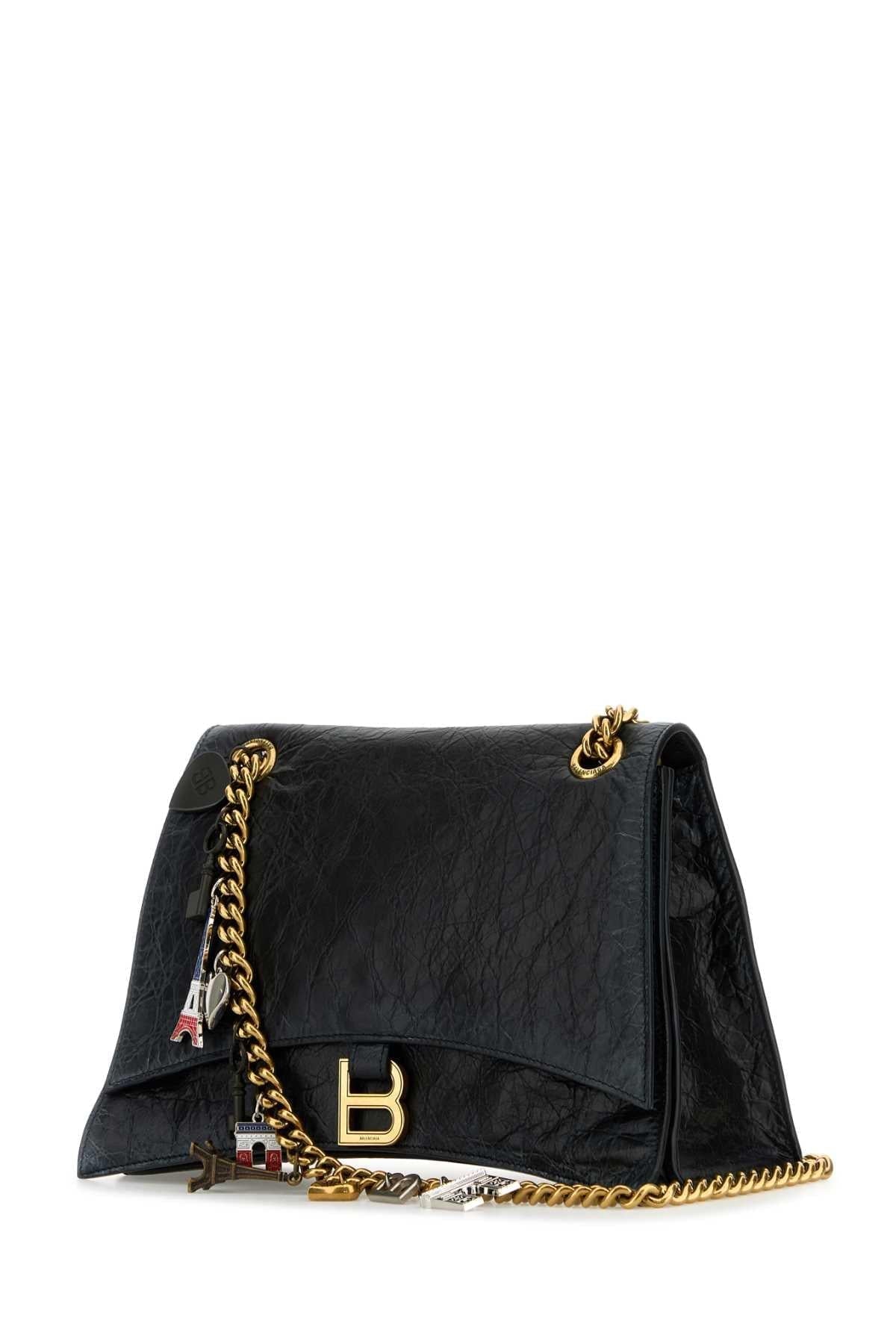 Balenciaga Women Black Leather Medium Crush Chain Shoulder Bag DestGlow