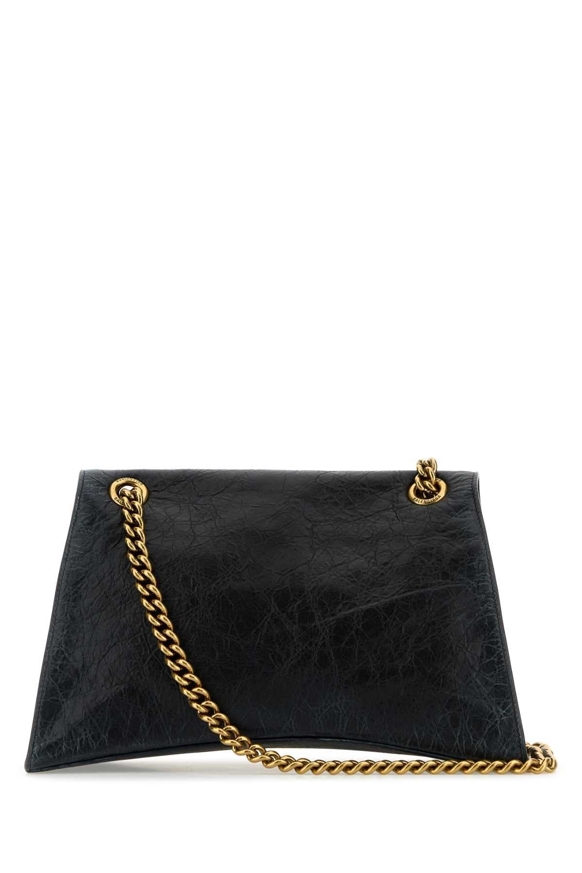 Balenciaga Women Black Leather Medium Crush Chain Shoulder Bag DestGlow