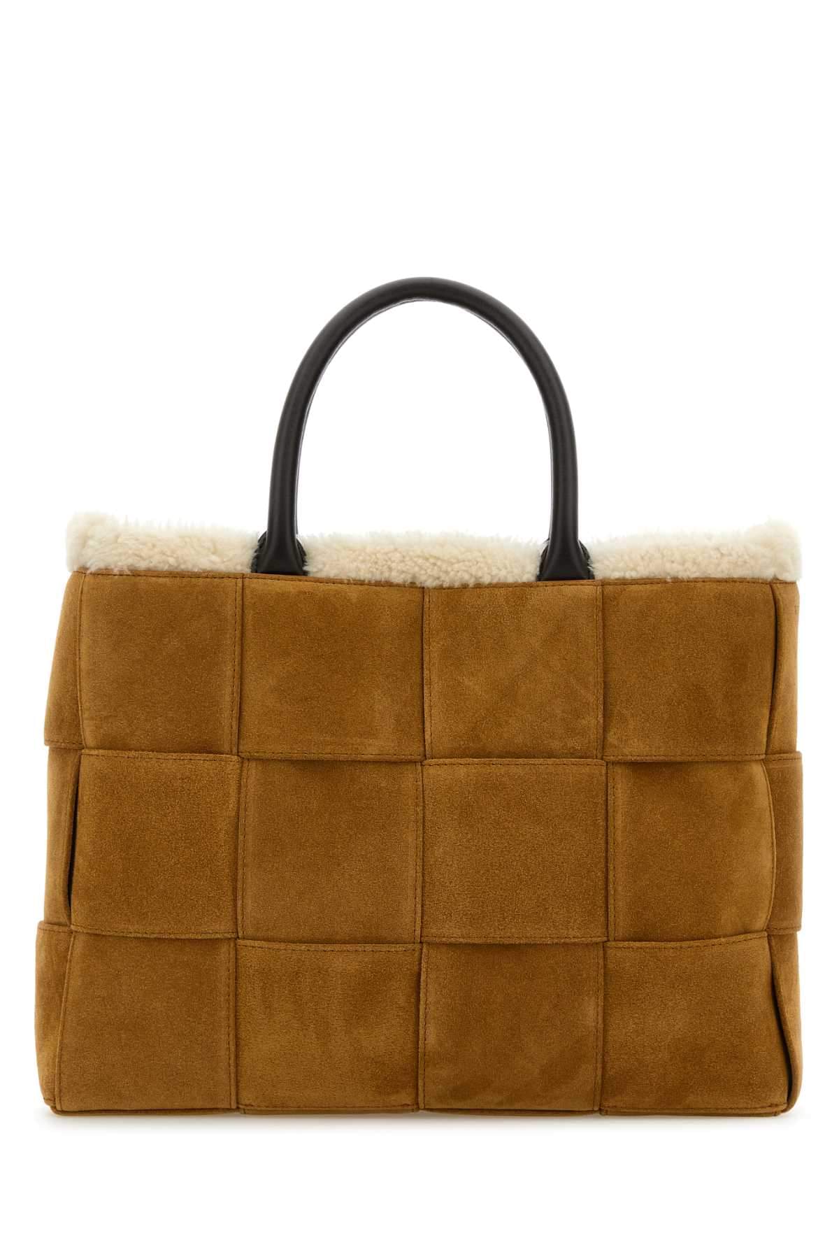 Bottega Veneta Men Camel Suede Small Arco Shopping Bag DestGlow