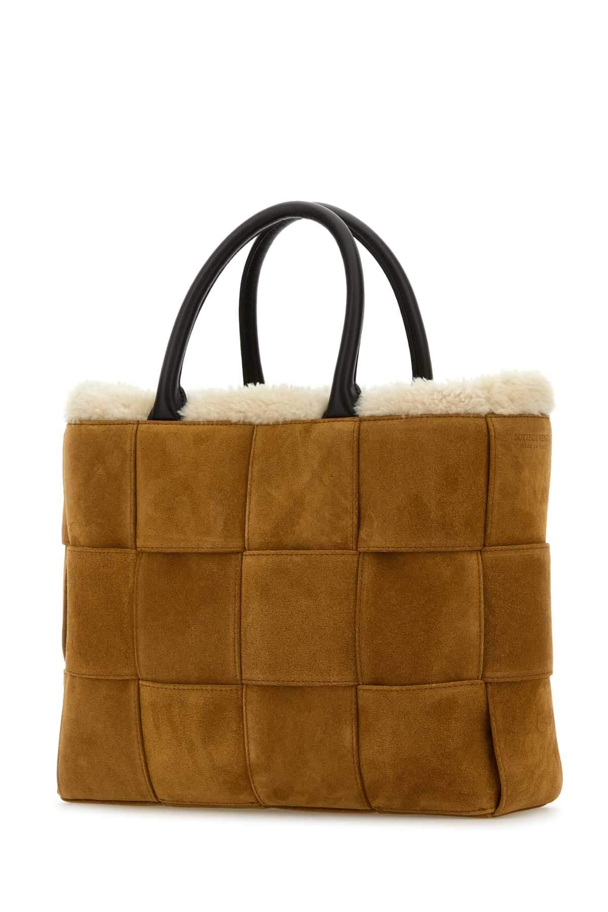 Bottega Veneta Men Camel Suede Small Arco Shopping Bag DestGlow