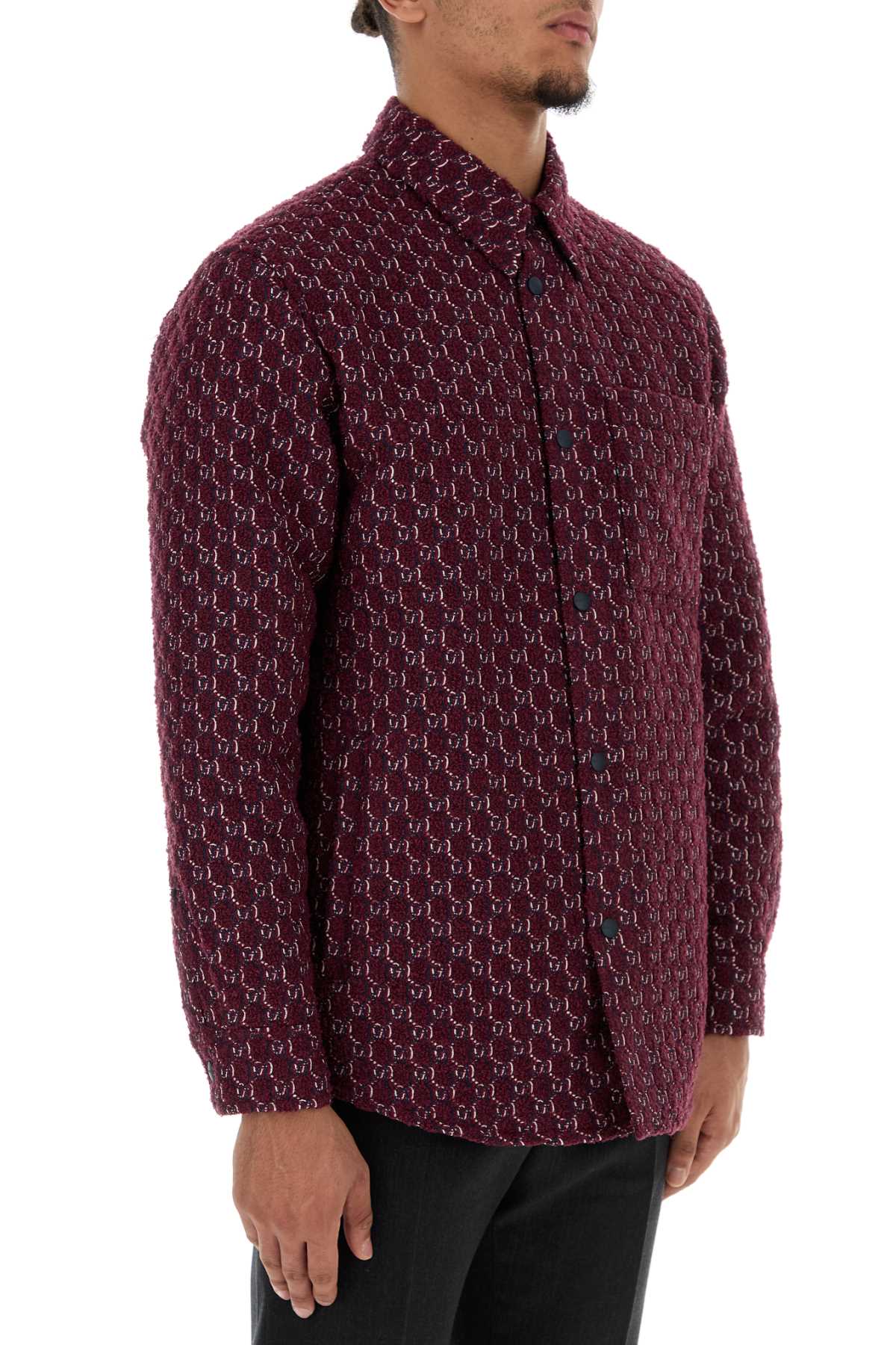 Gucci Men Burgundy Boucle Padded Shirt DestGlow