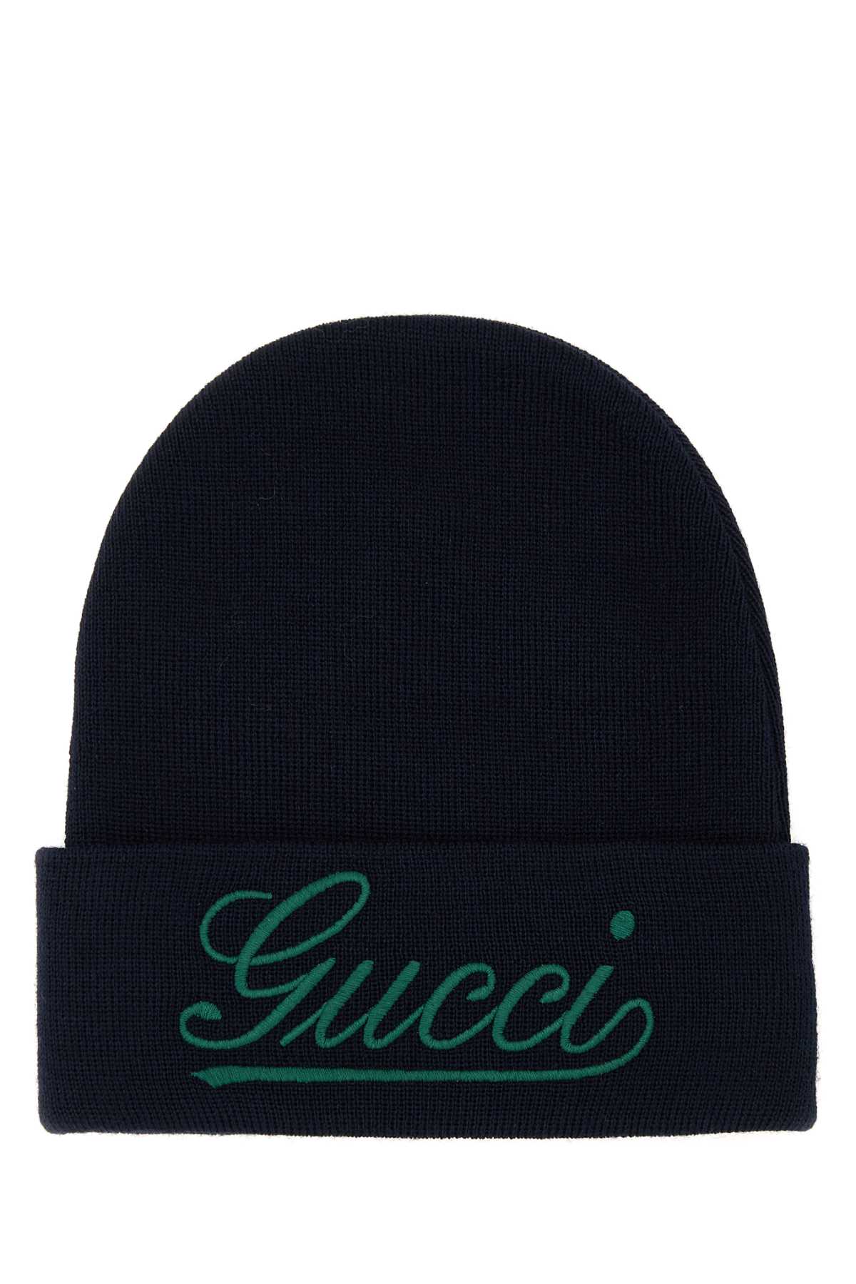 Gucci Men Dark Blue Wool Beanie Hat DestGlow