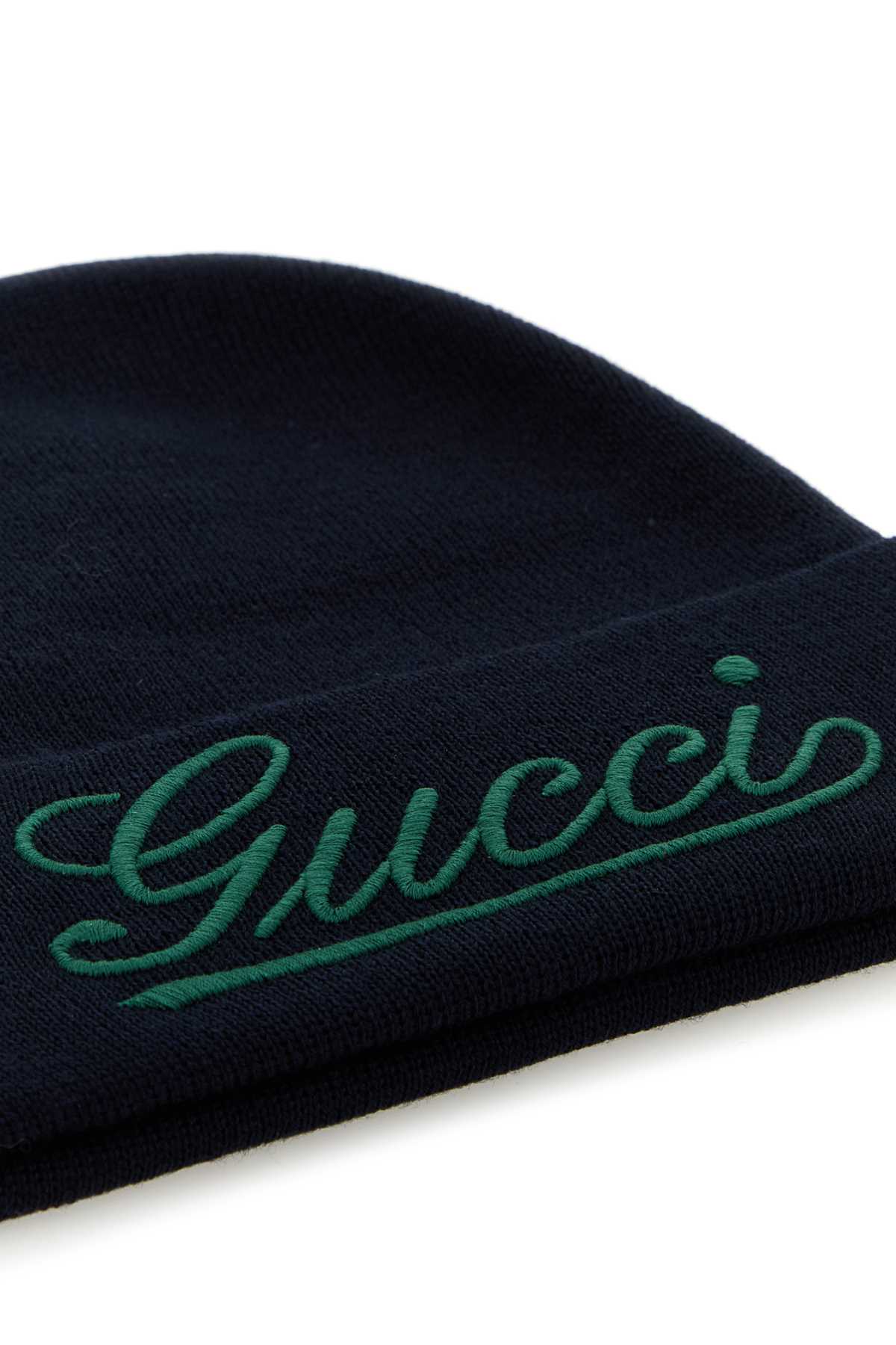 Gucci Men Dark Blue Wool Beanie Hat DestGlow