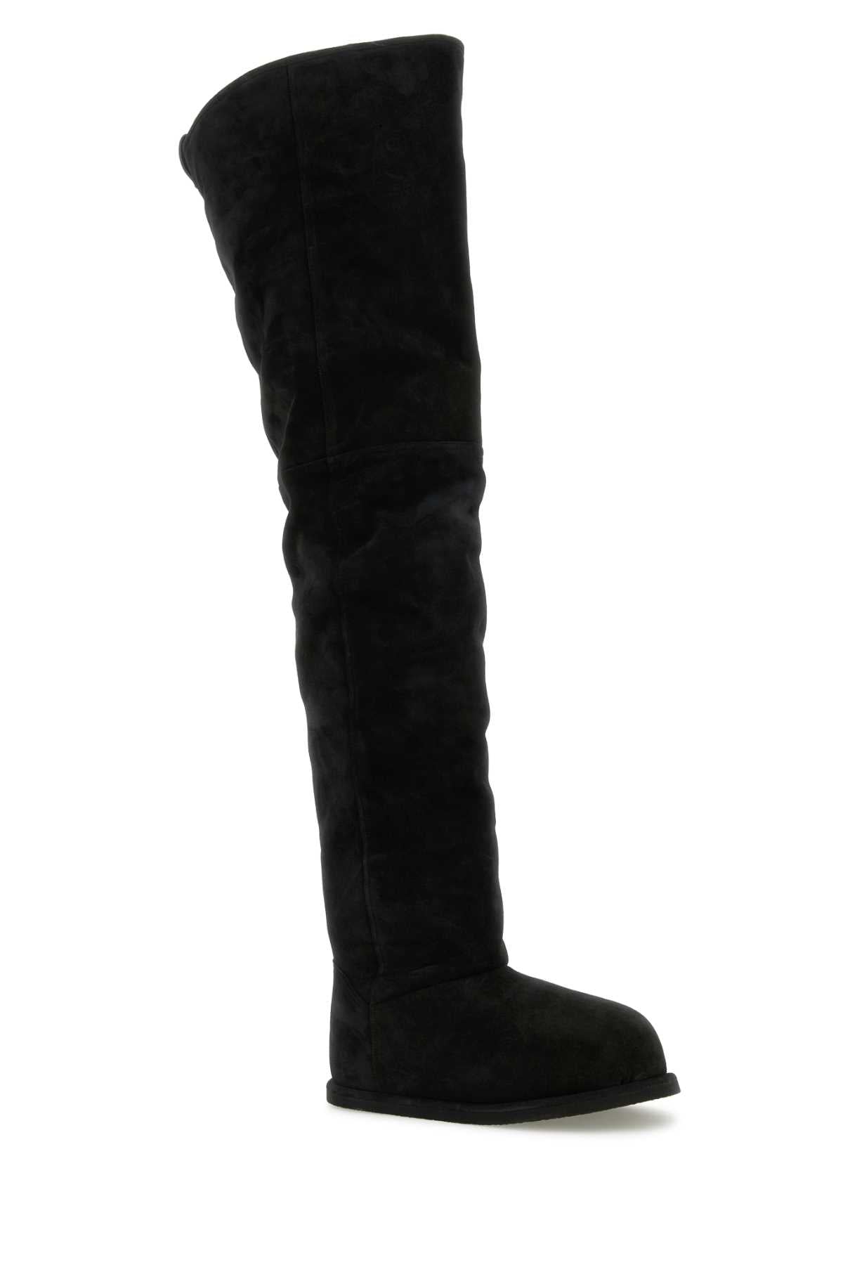 Amina Muaddi Women Black Suede Heidi Over-The-Knee Boots by Luosophy