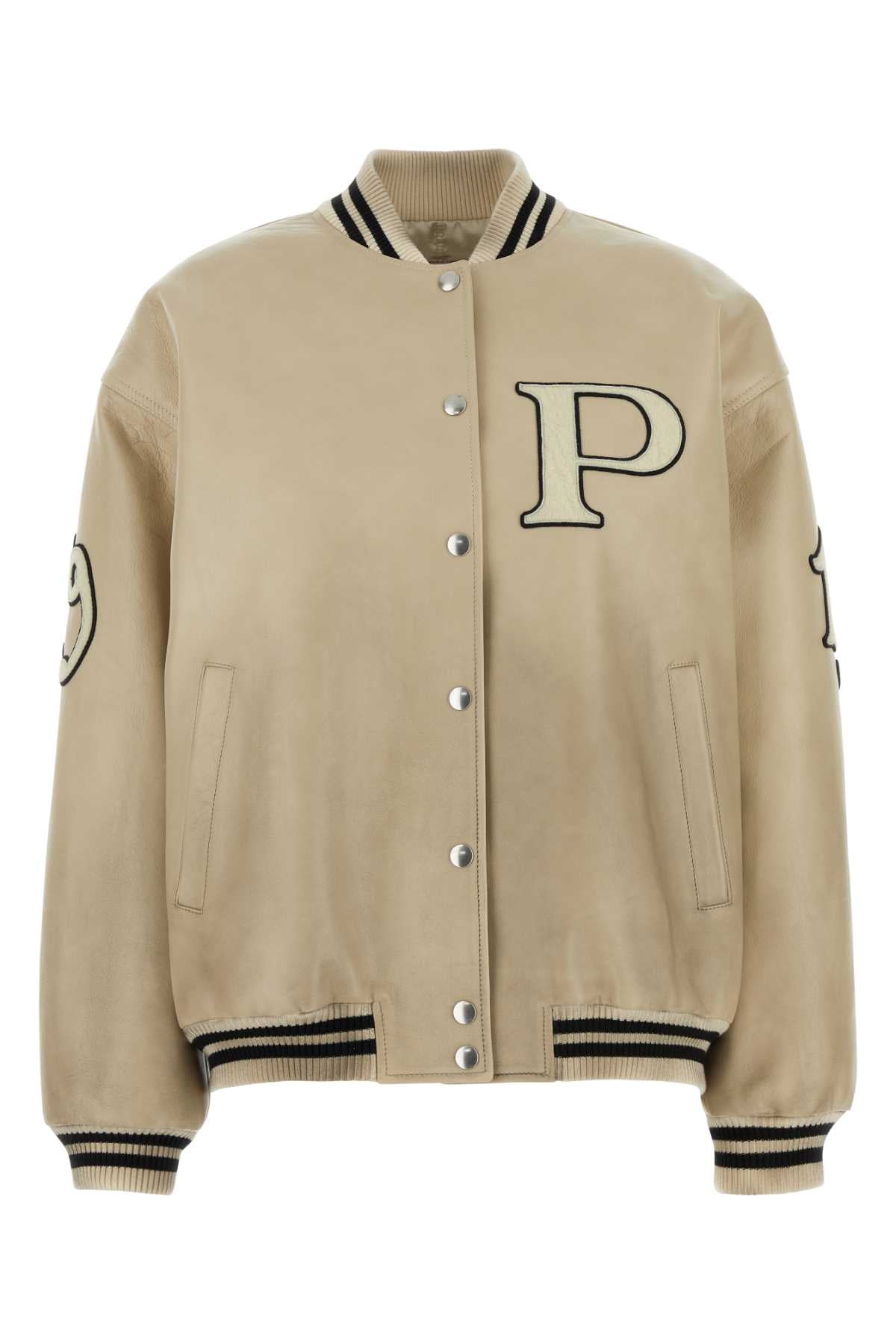 Prada Women Ivory Leather Bomber Jacket by Luosophy