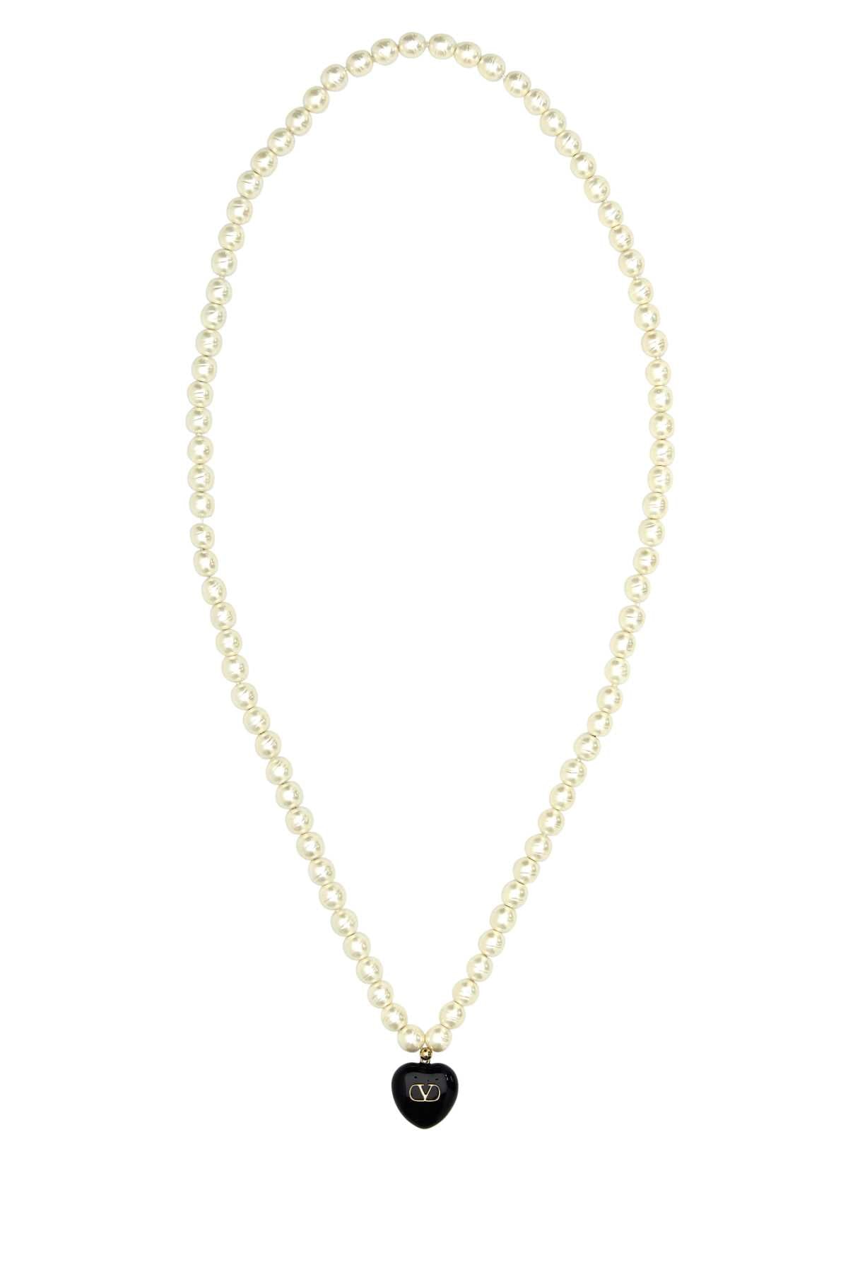 Valentino Garavani Women Ivory Pearls Coeur Royal Necklace DestGlow
