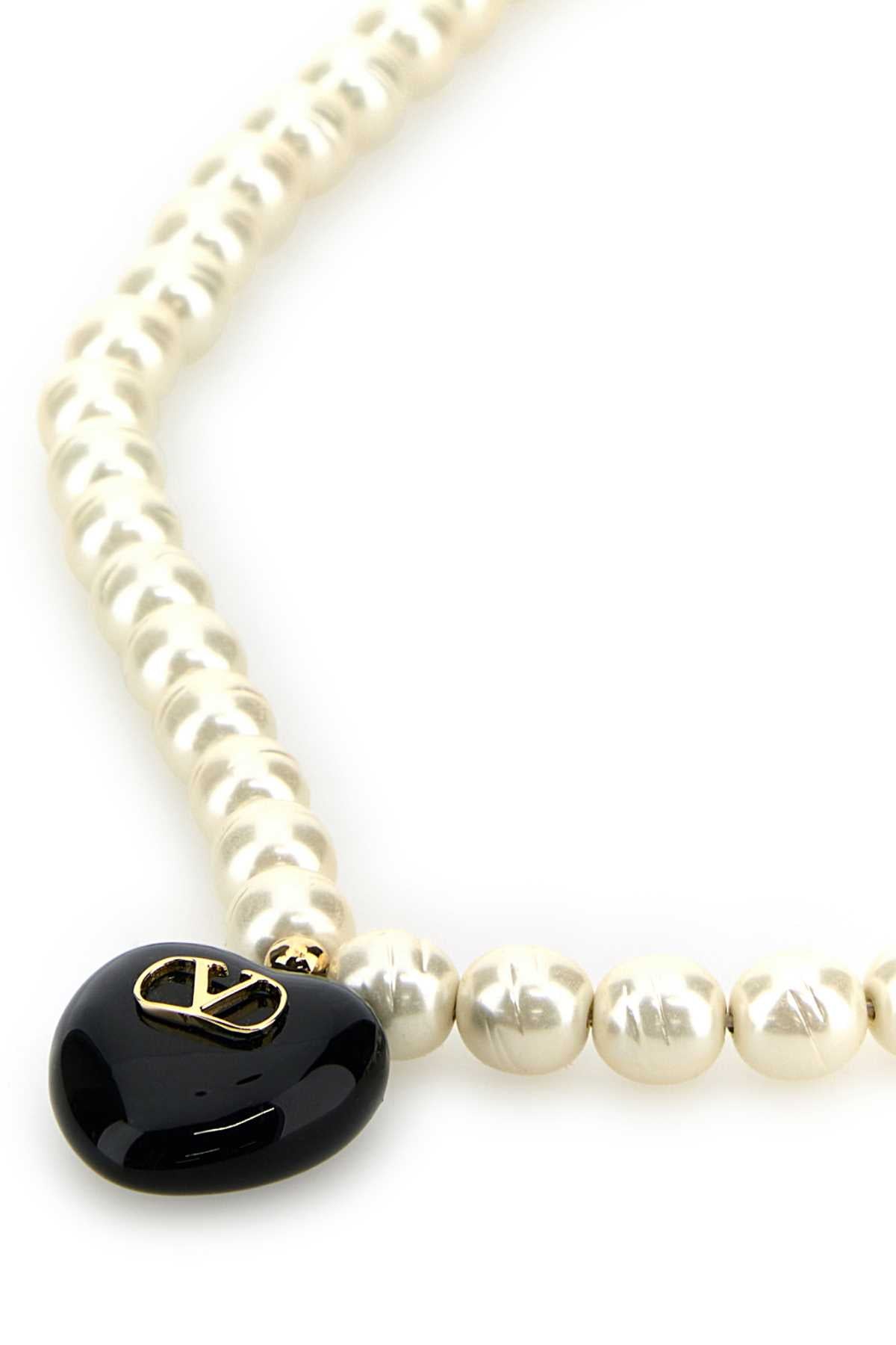 Valentino Garavani Women Ivory Pearls Coeur Royal Necklace DestGlow
