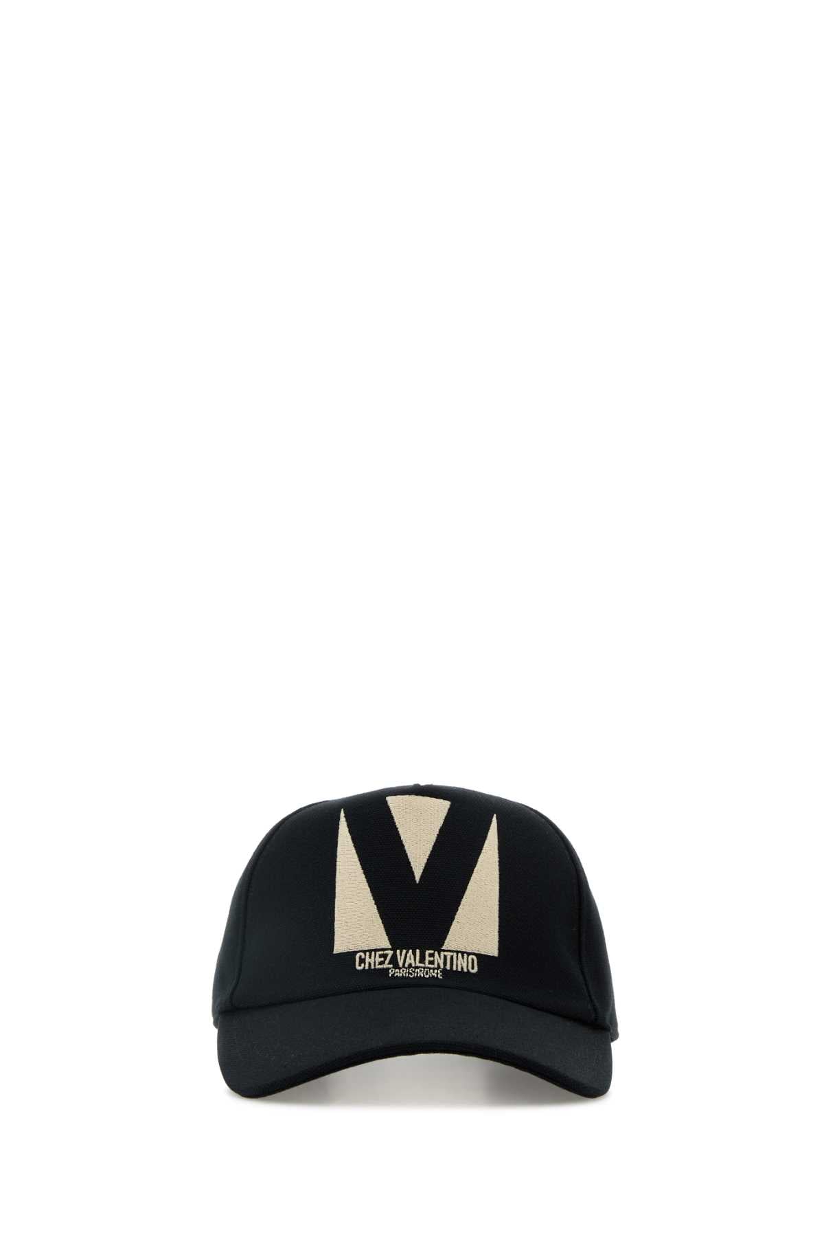 Valentino Garavani Women Black Cotton Baseball Cap DestGlow