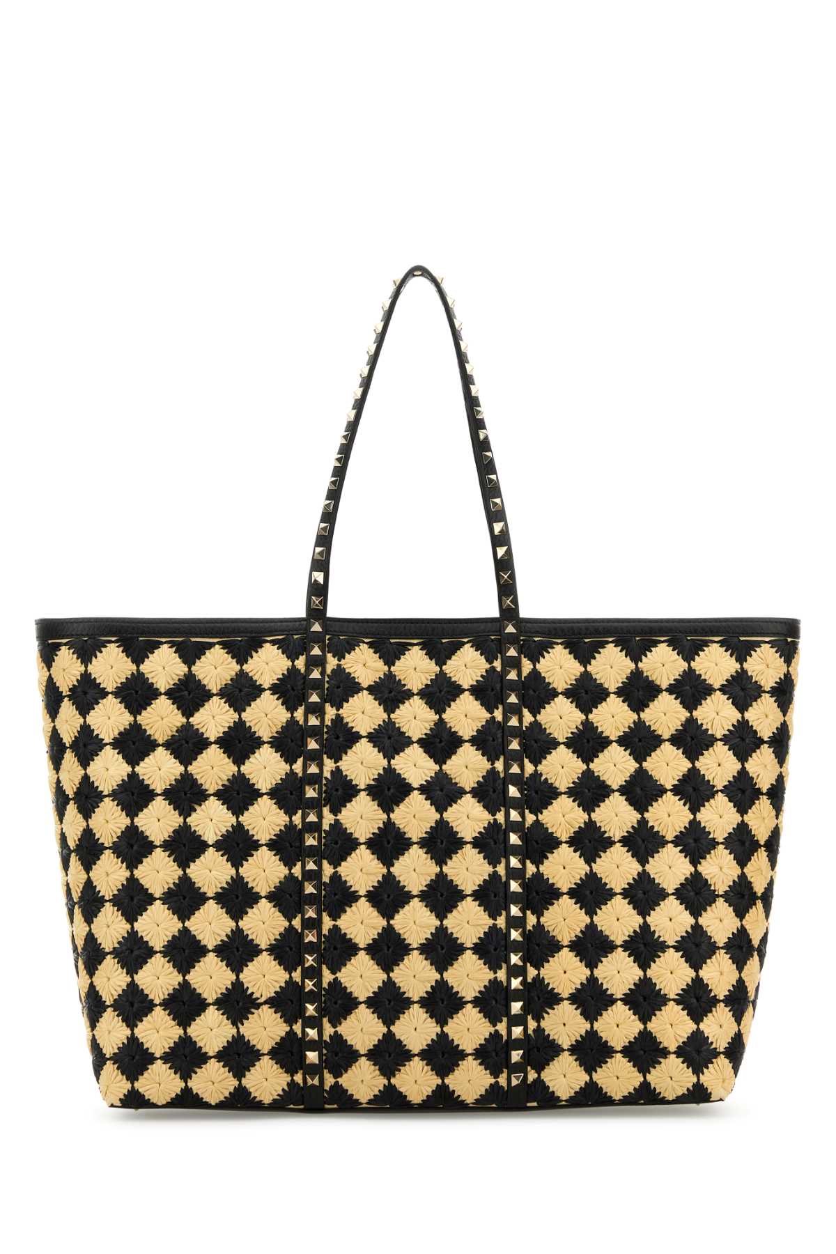 Valentino Garavani Women Embroidered Raffia Rockstud Shopping Bag DestGlow