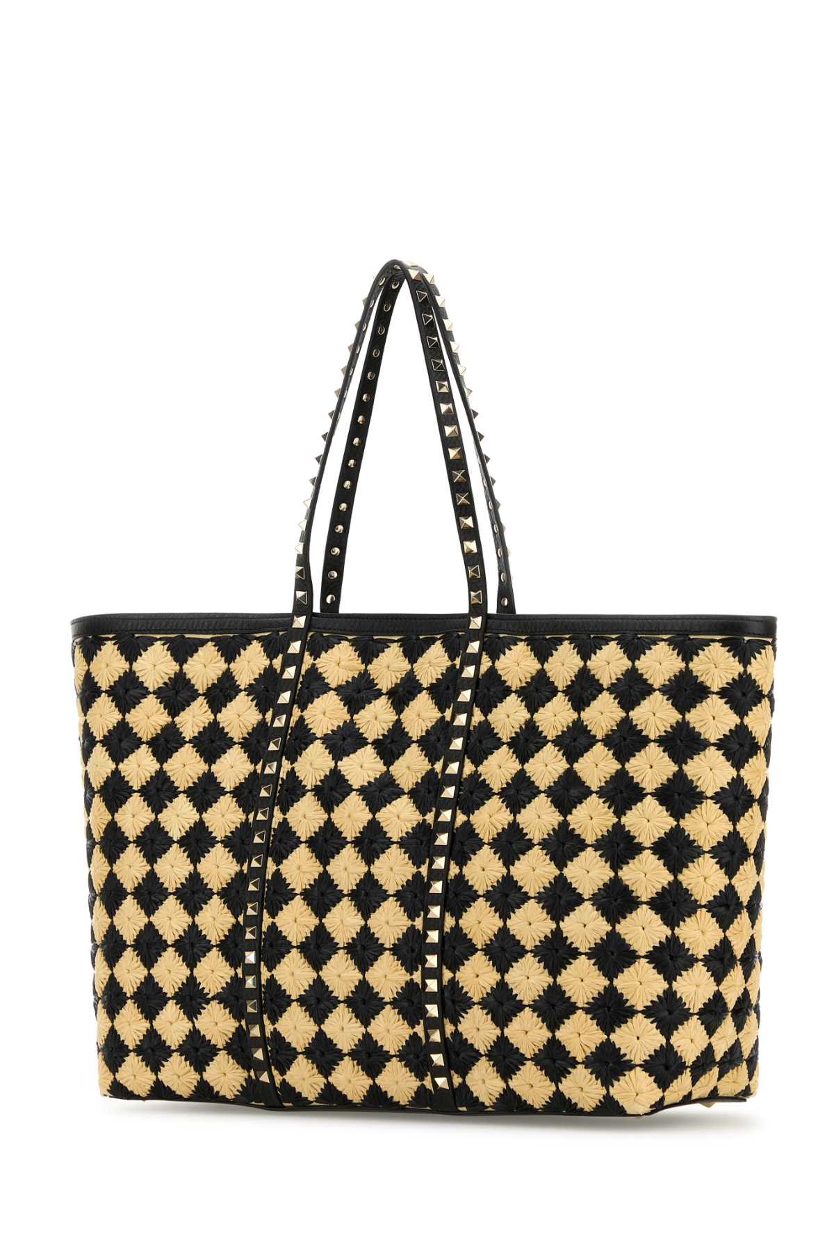 Valentino Garavani Women Embroidered Raffia Rockstud Shopping Bag DestGlow