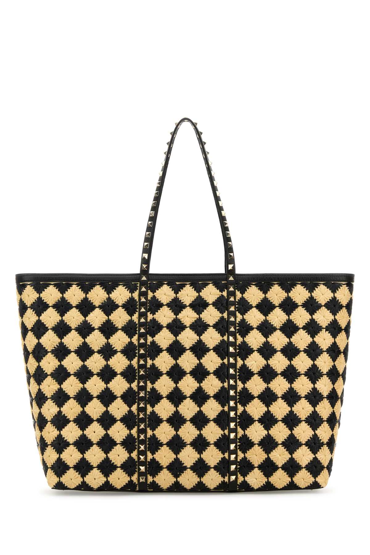 Valentino Garavani Women Embroidered Raffia Rockstud Shopping Bag DestGlow