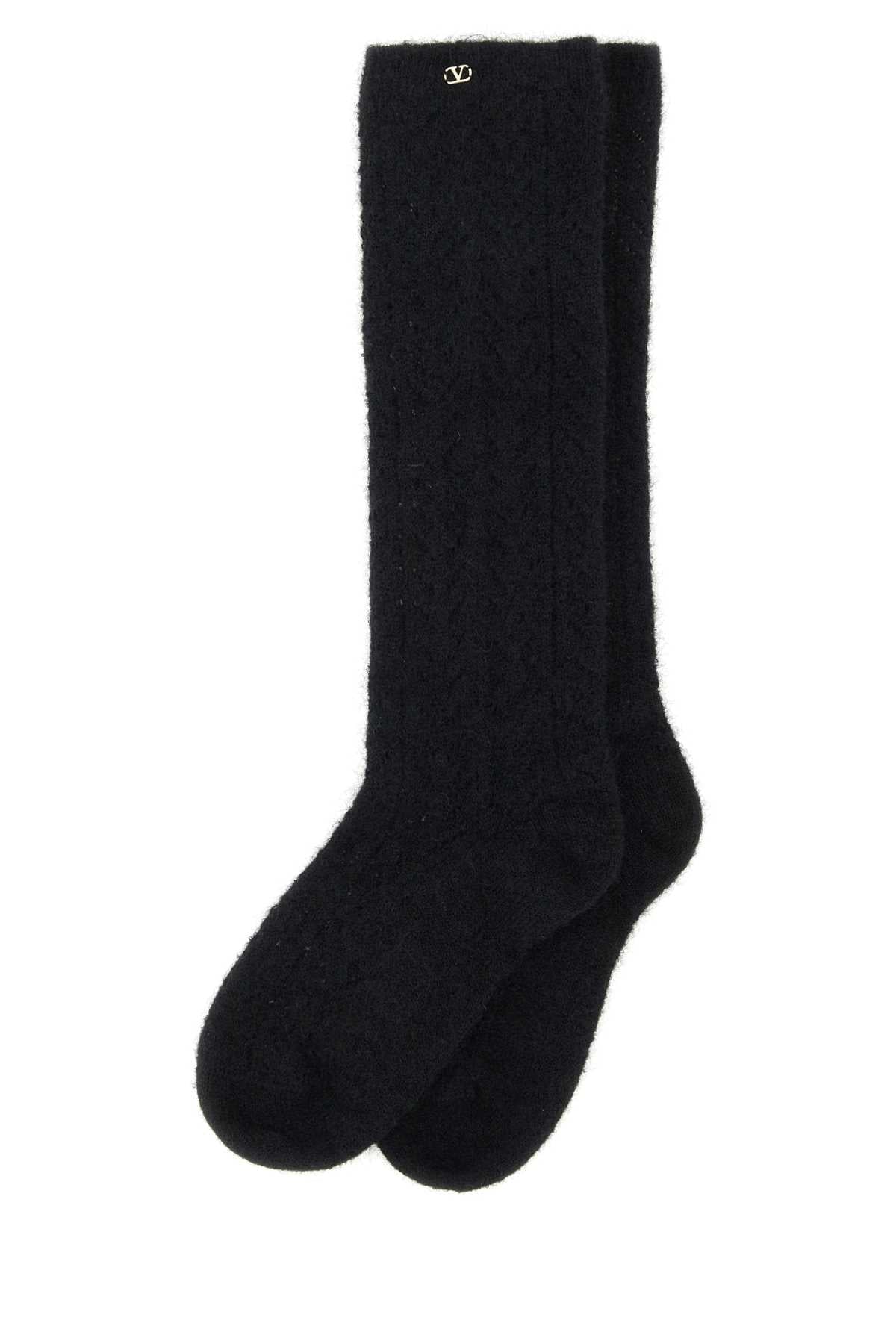 Valentino Garavani Women Black Stretch Mohair Blend Socks by Luosophy