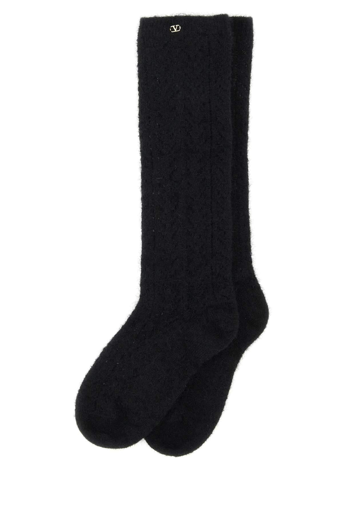 Valentino Garavani Women Black Stretch Mohair Blend Socks DestGlow