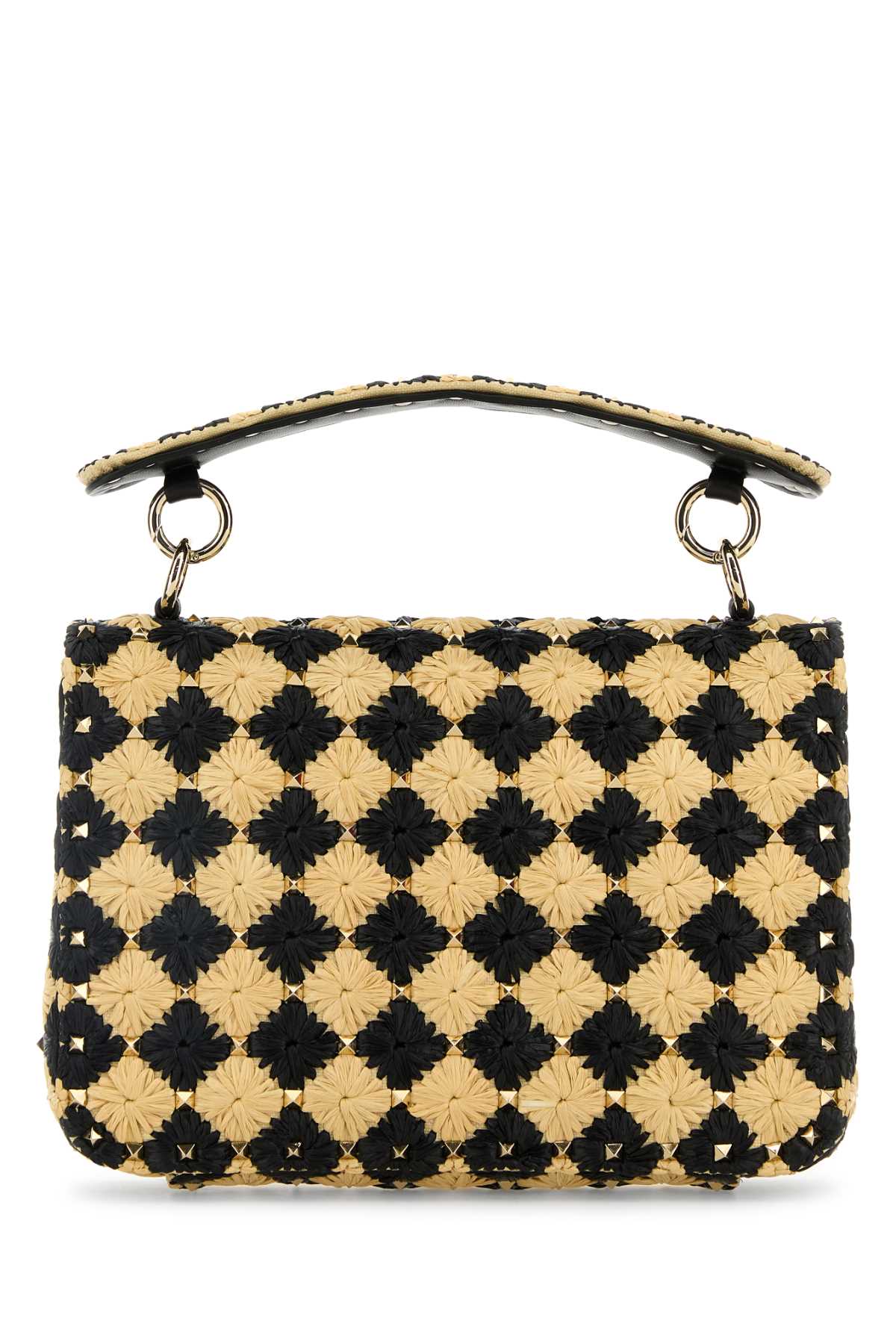 Valentino Garavani Women Two-Tone Raffia Medium Rockstud Spike Handbag by Luosophy