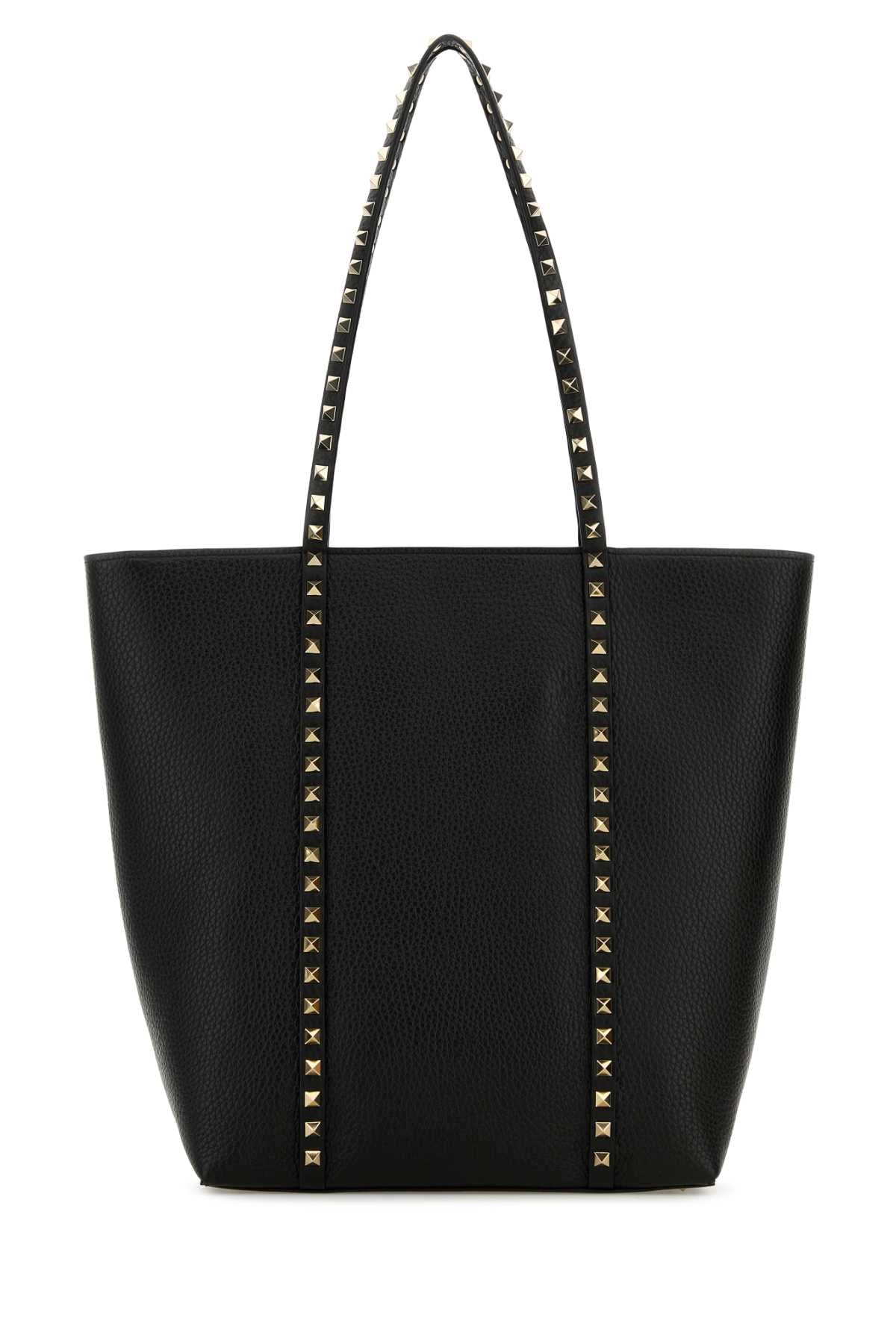 Valentino Garavani Women Black Leather Rockstud Shopping Bag by Luosophy