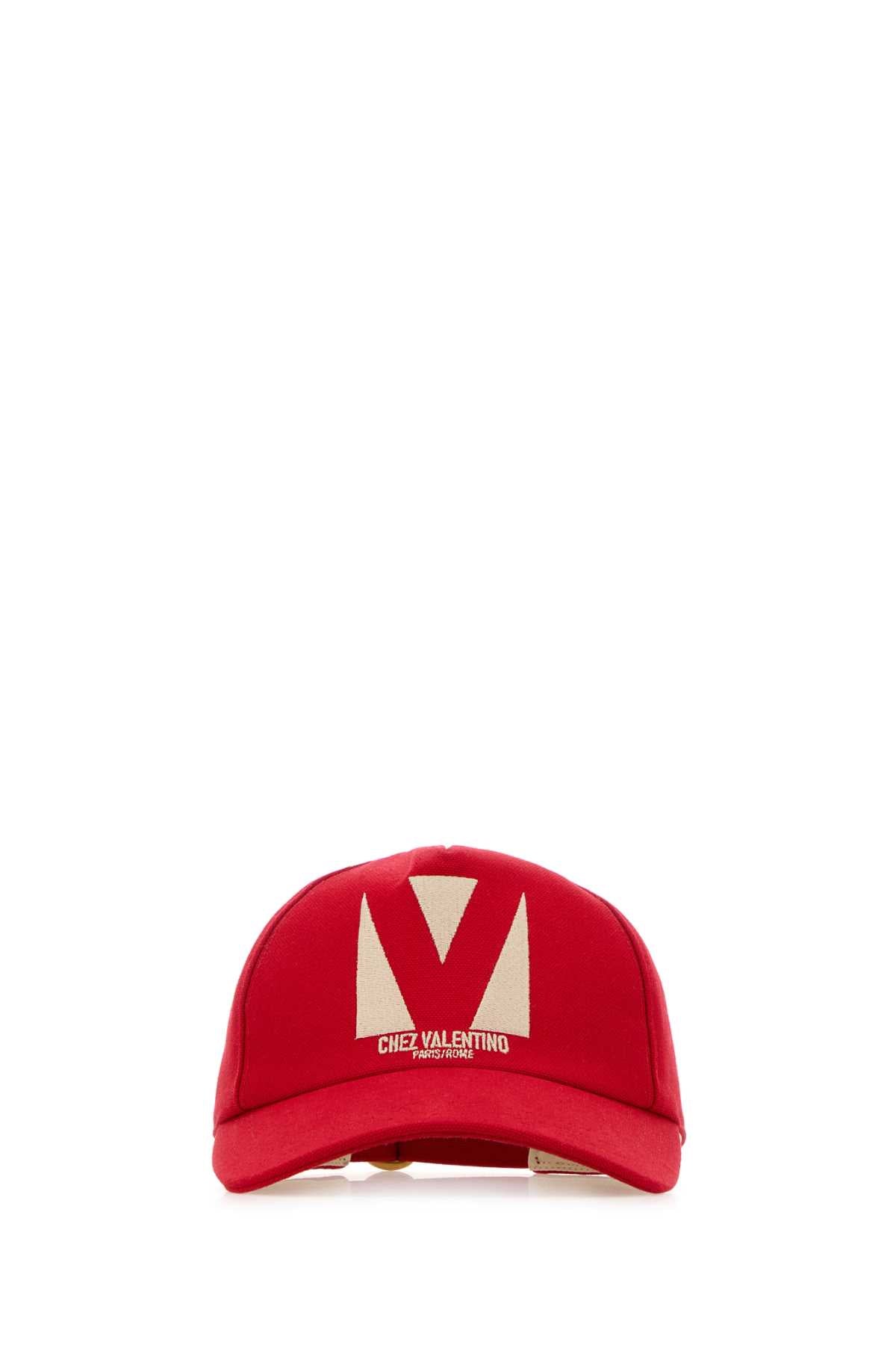 Valentino Garavani Women Red Cotton Baseball Cap by Luosophy