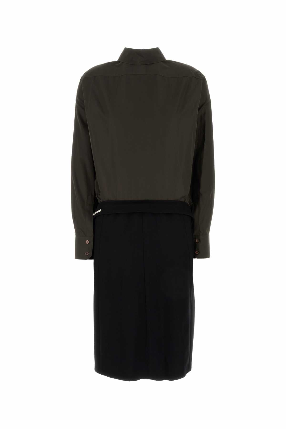 Maison Margiela Women Two-Tone Poplin And Wool Shirt Dress DestGlow