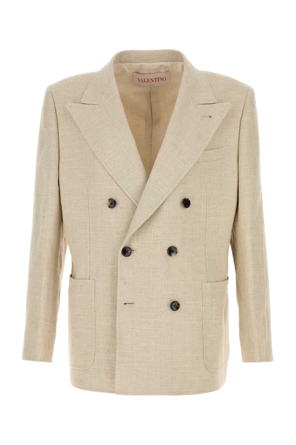 Valentino Garavani Men Beige Linen Blend Blazer DestGlow