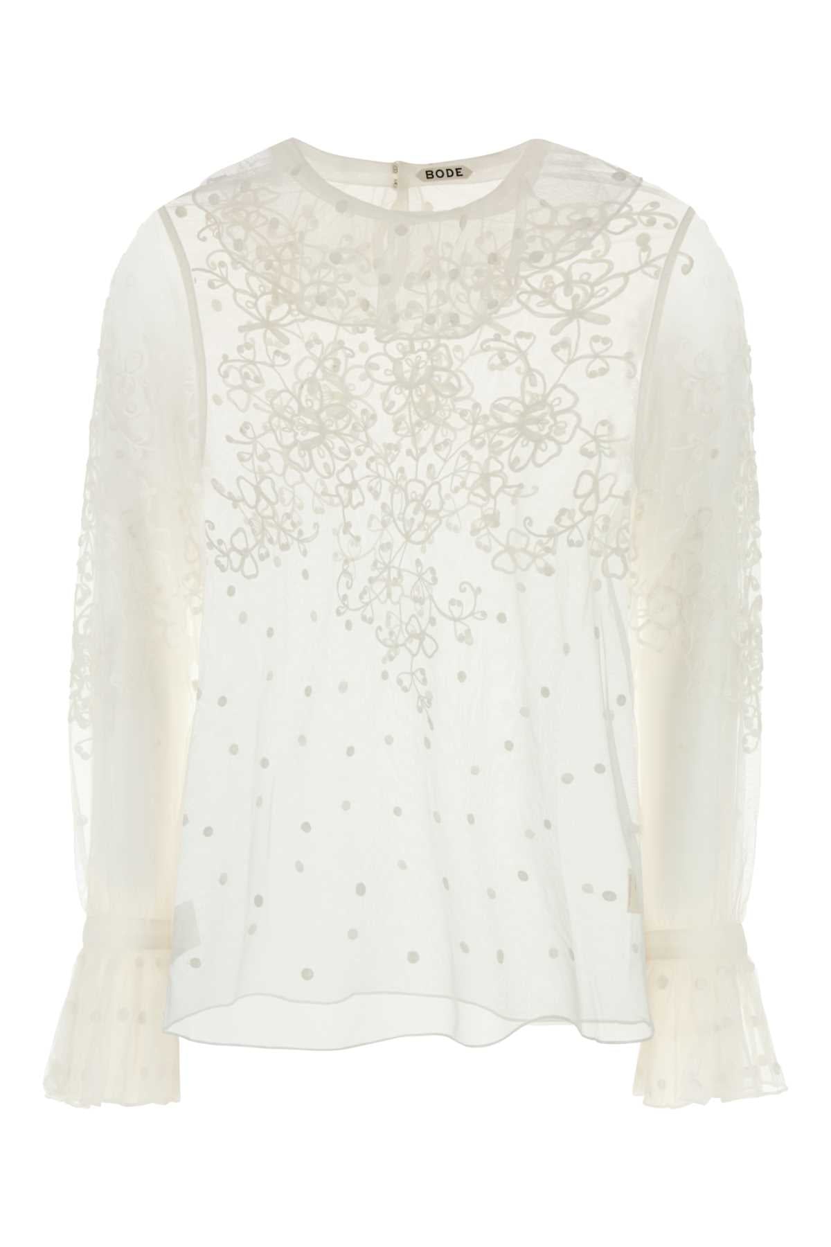 Bode Women White Mesh Middlemist Blouse by Luosophy