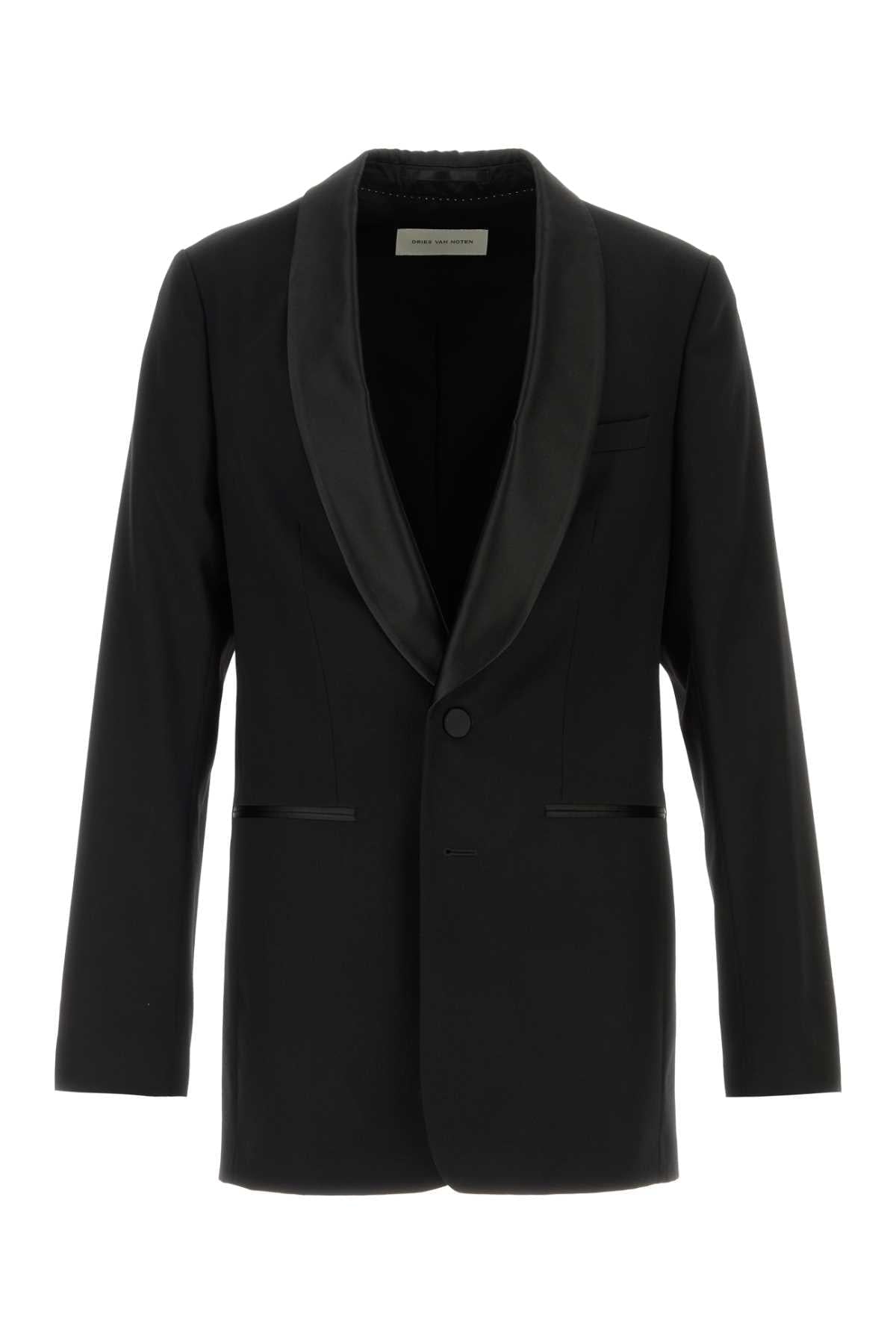 Dries Van Noten Men Black Wool Blend Bartux Blazer DestGlow
