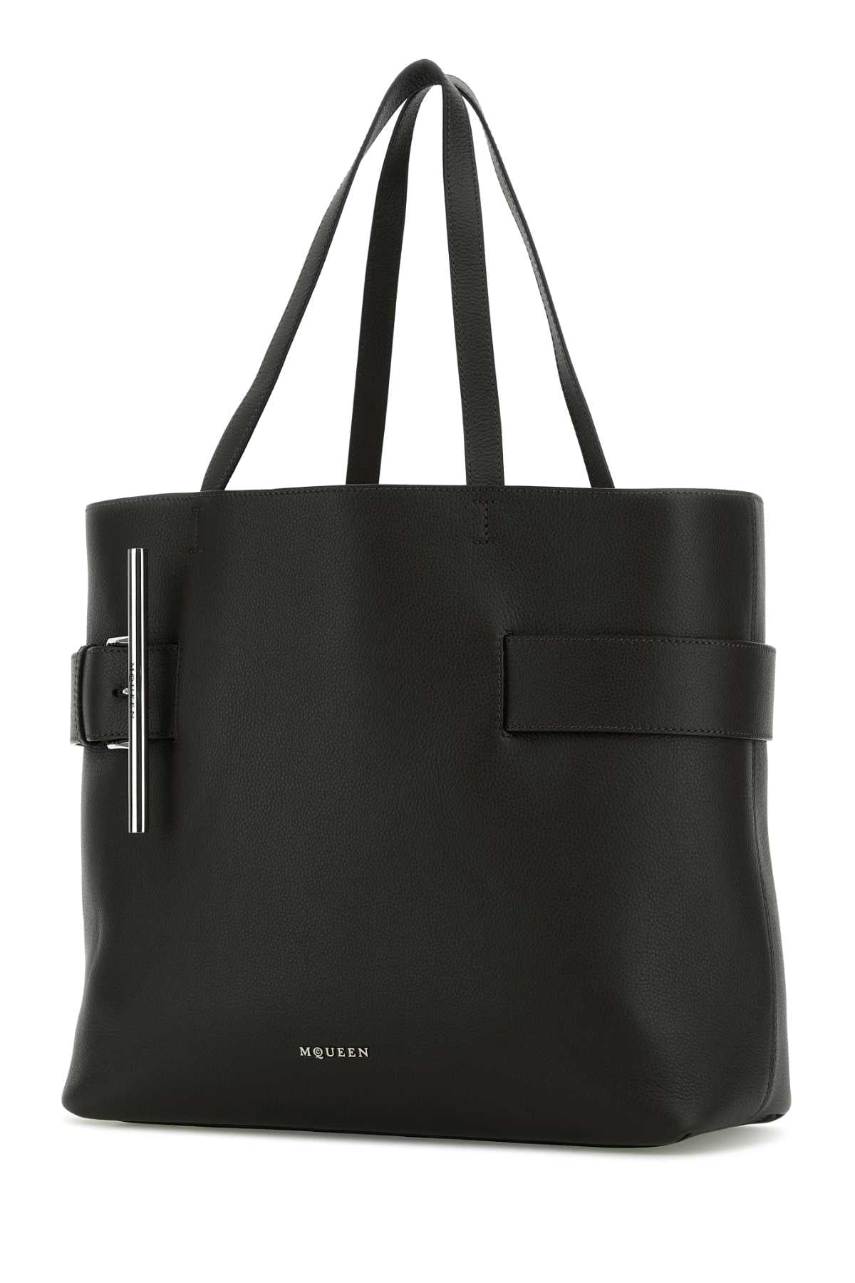 Alexander Mcqueen Women Black Leather T-Bar Shopping Bag DestGlow