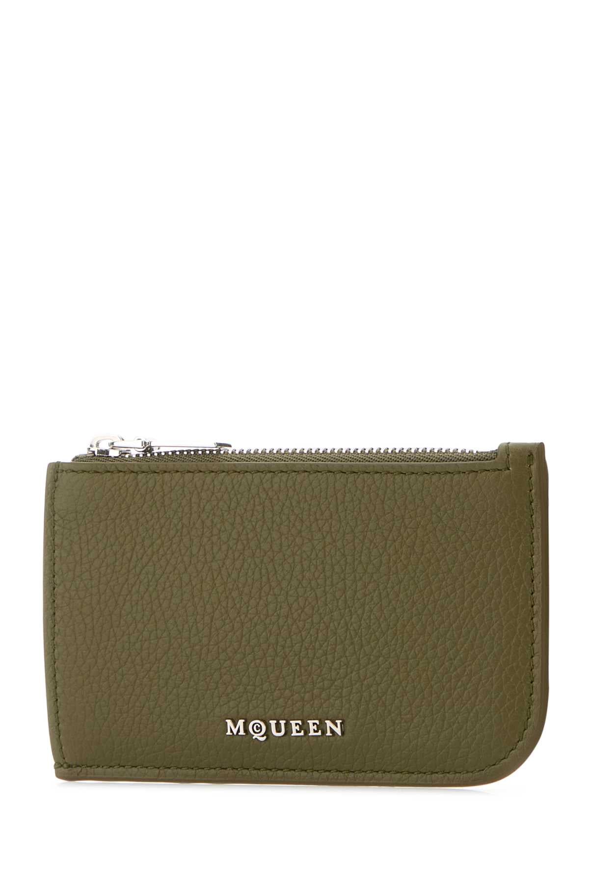 Alexander Mcqueen Men Army Green Leather Card Holder by Luosophy