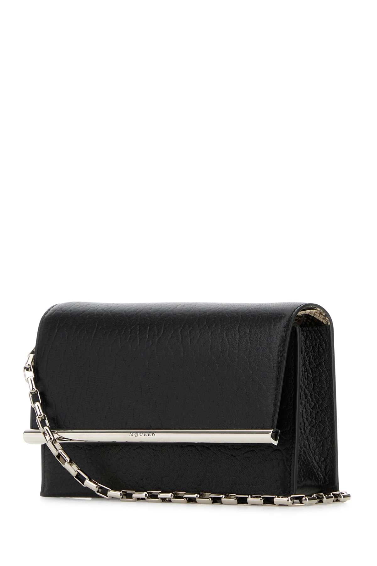 Alexander Mcqueen Women Black Leather Mini Cross-Bar Clutch DestGlow