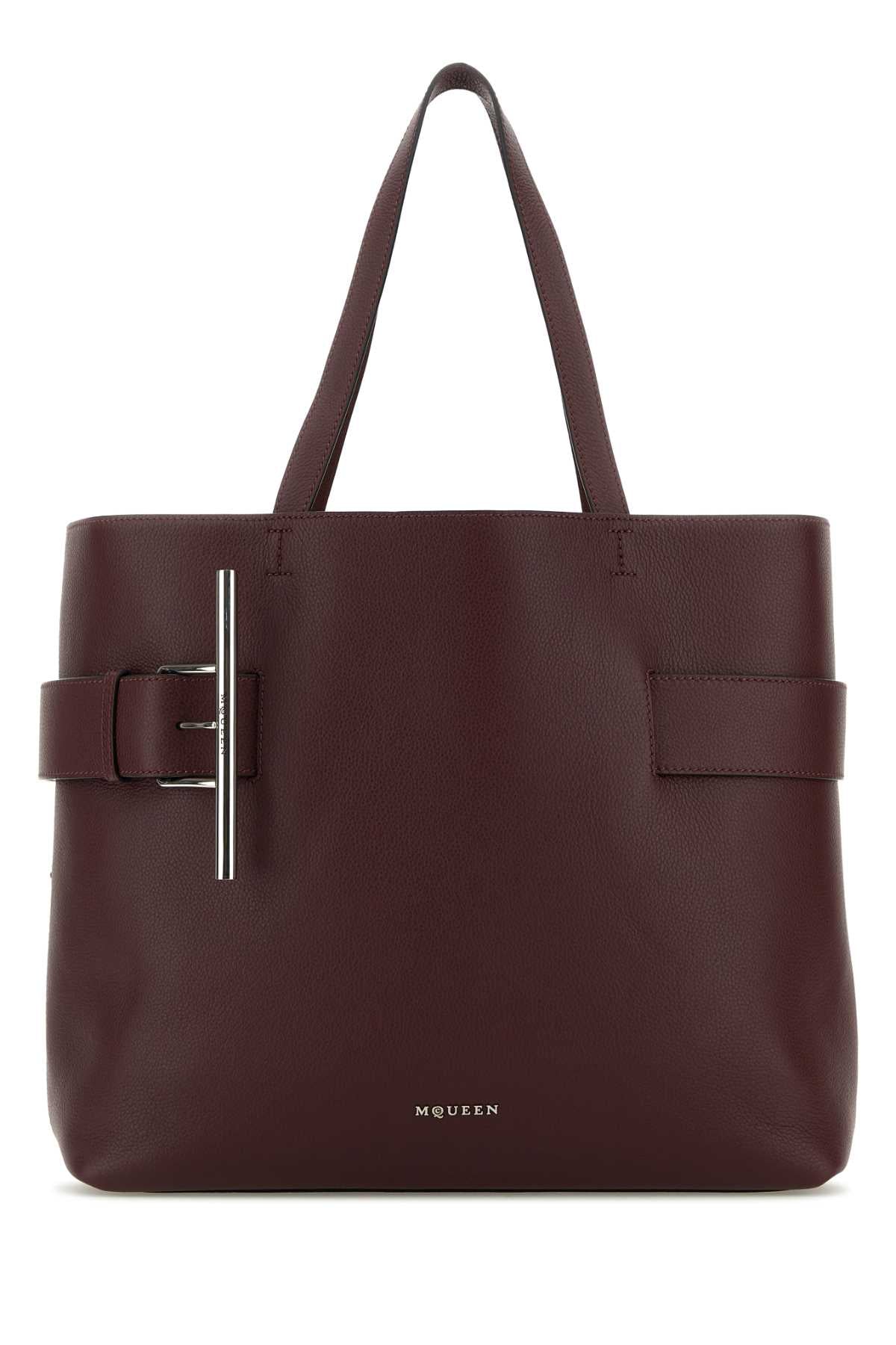 Alexander Mcqueen Women Tyrian Purple Leather T-Bar Shopping Bag DestGlow