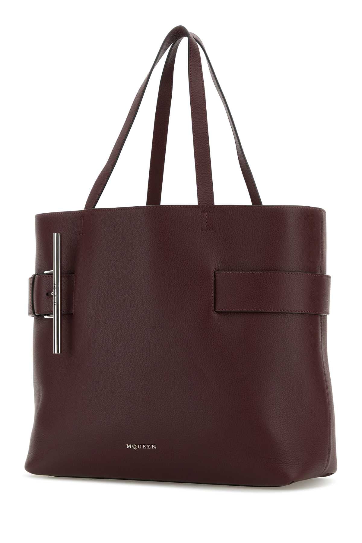 Alexander Mcqueen Women Tyrian Purple Leather T-Bar Shopping Bag DestGlow