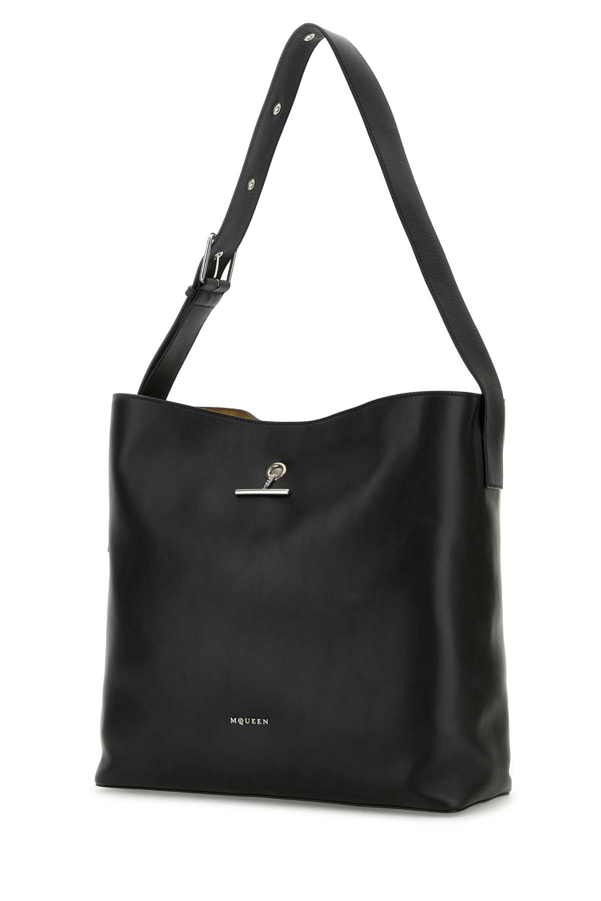 Alexander Mcqueen Men Black Leather Pendant Shopping Bag DestGlow