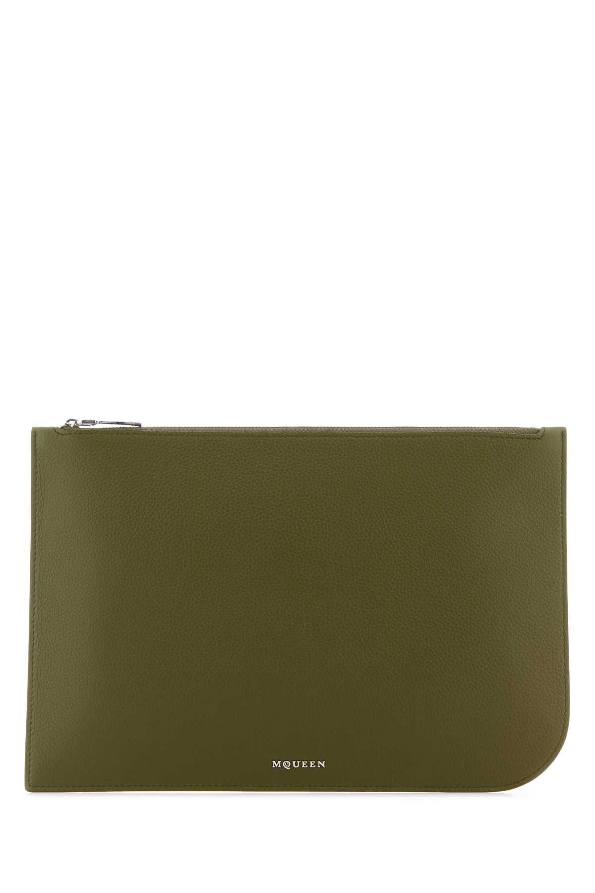 Alexander Mcqueen Men Olive Green Leather Large Sling Pouch by Luosophy