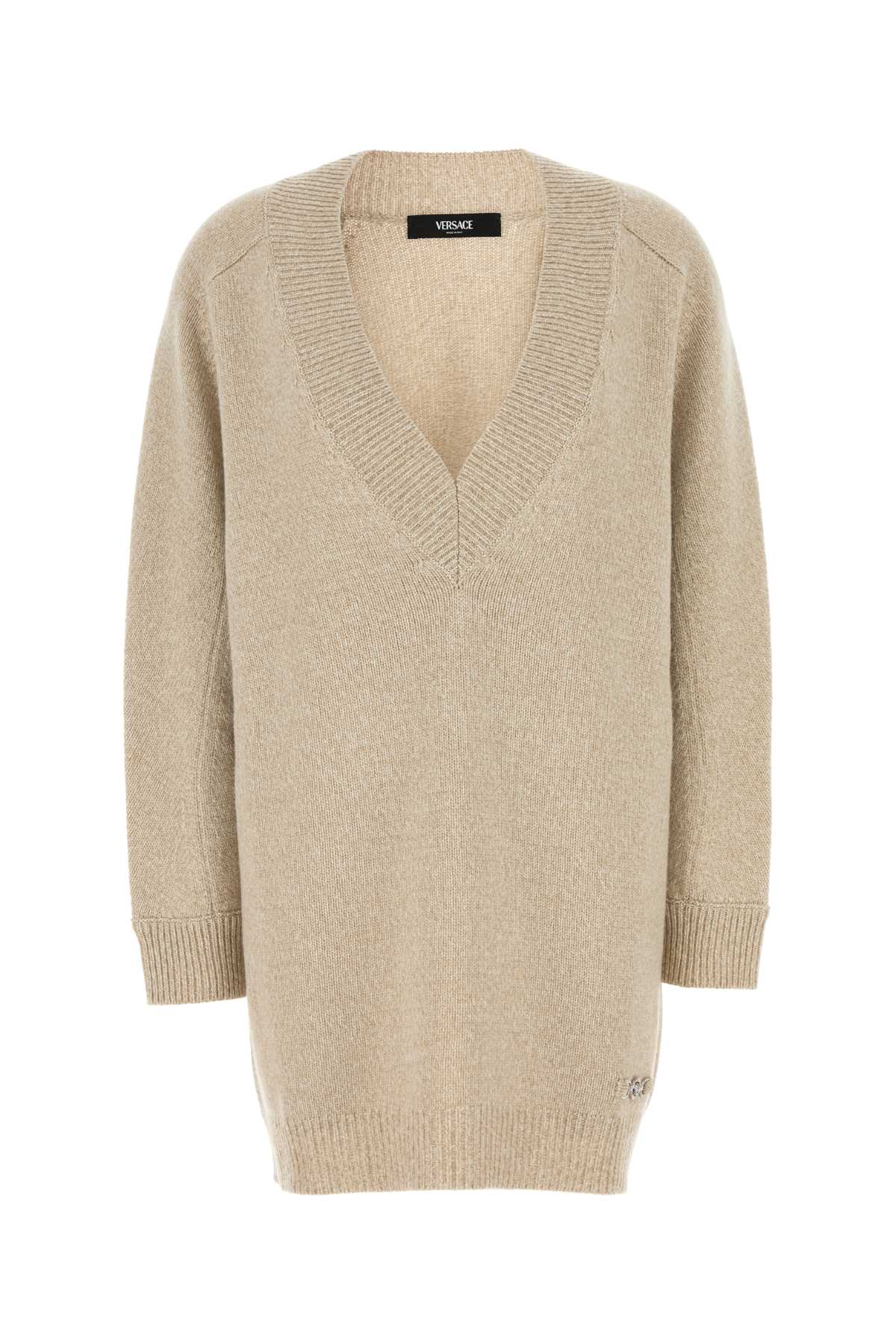 Versace Women Melange Beige Wool Blend Sweater Dress DestGlow