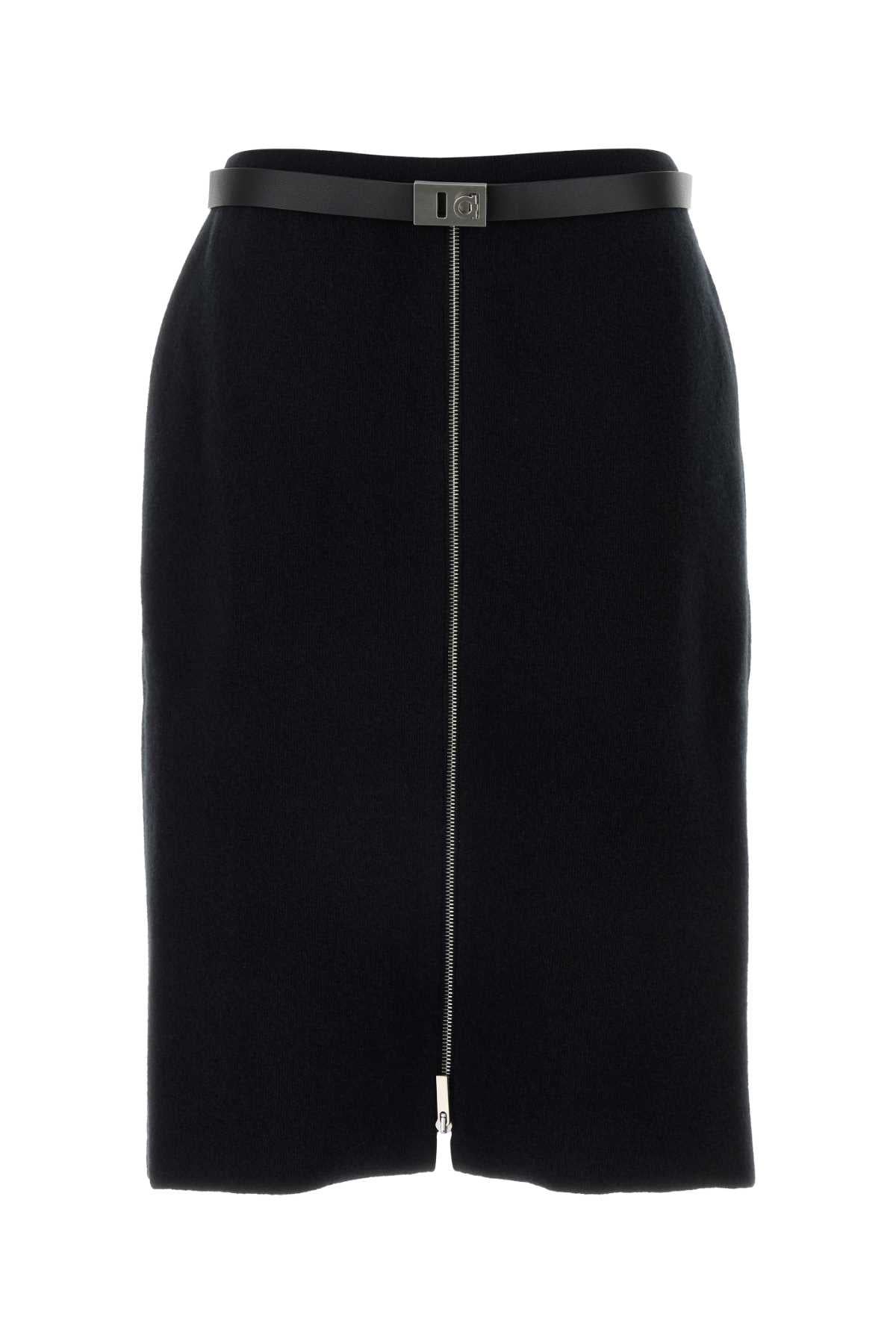 Salvatore Ferragamo Women Black Stretch Wool Blend Skirt by Luosophy
