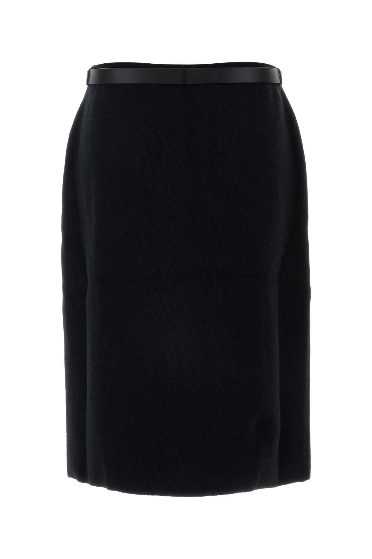 Salvatore Ferragamo Women Black Stretch Wool Blend Skirt by Luosophy