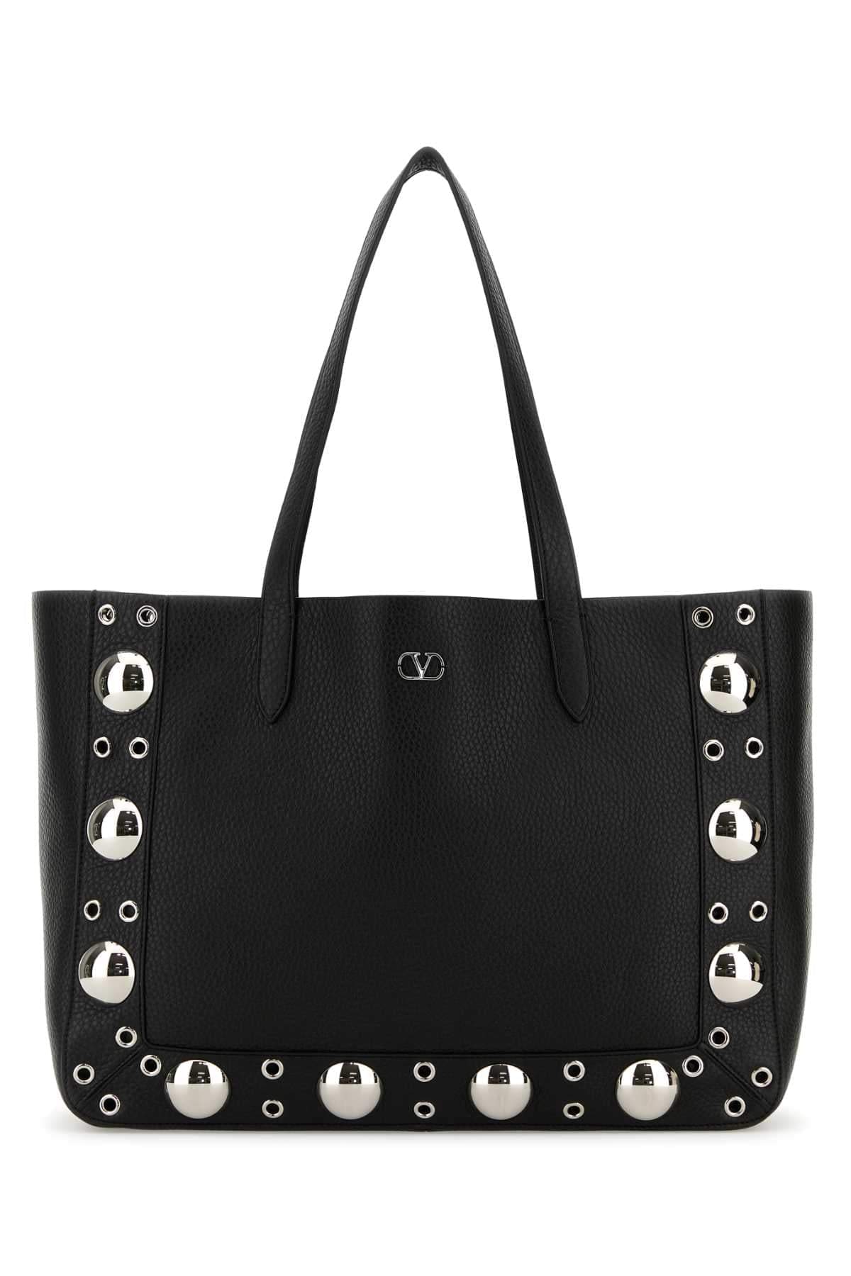 Valentino Garavani Women Black Leather Vlogo Signature Shopping Bag DestGlow