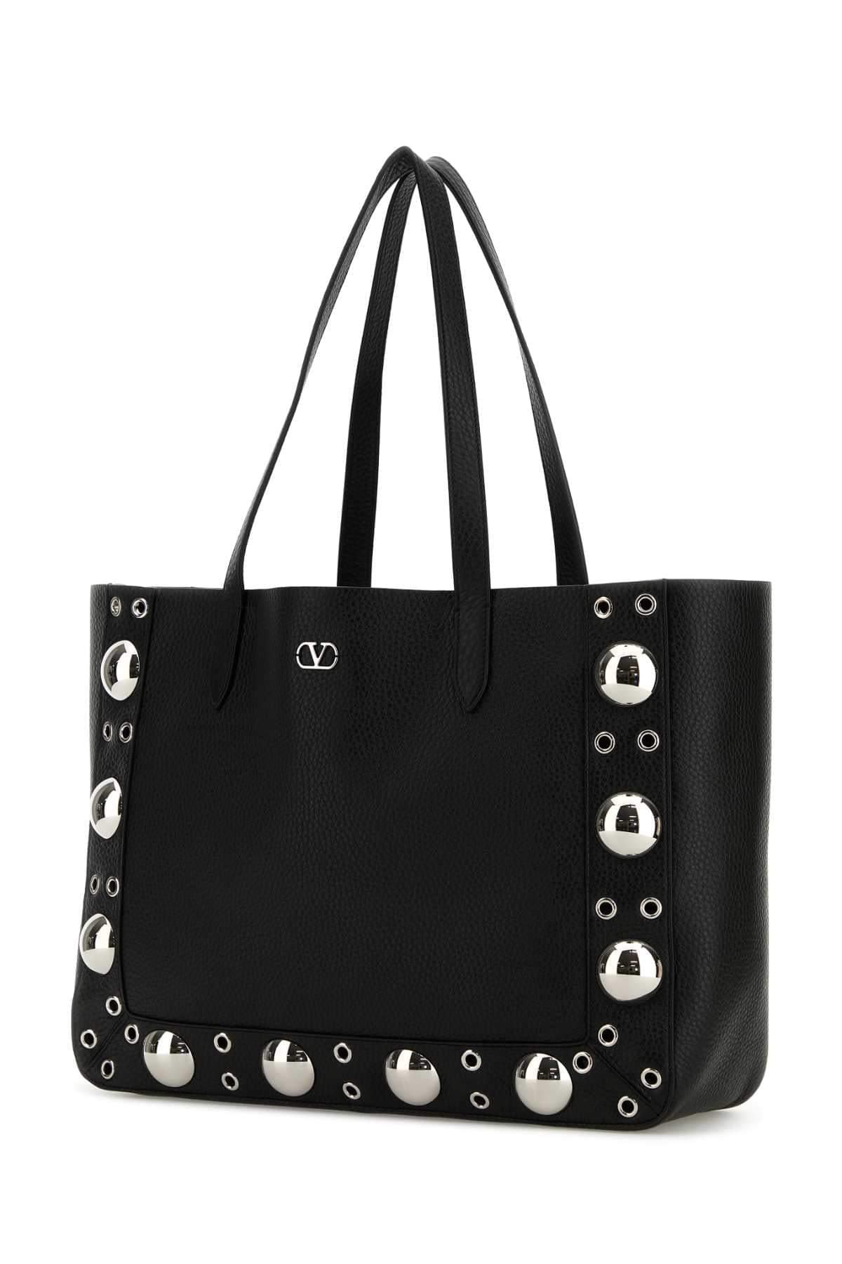 Valentino Garavani Women Black Leather Vlogo Signature Shopping Bag DestGlow