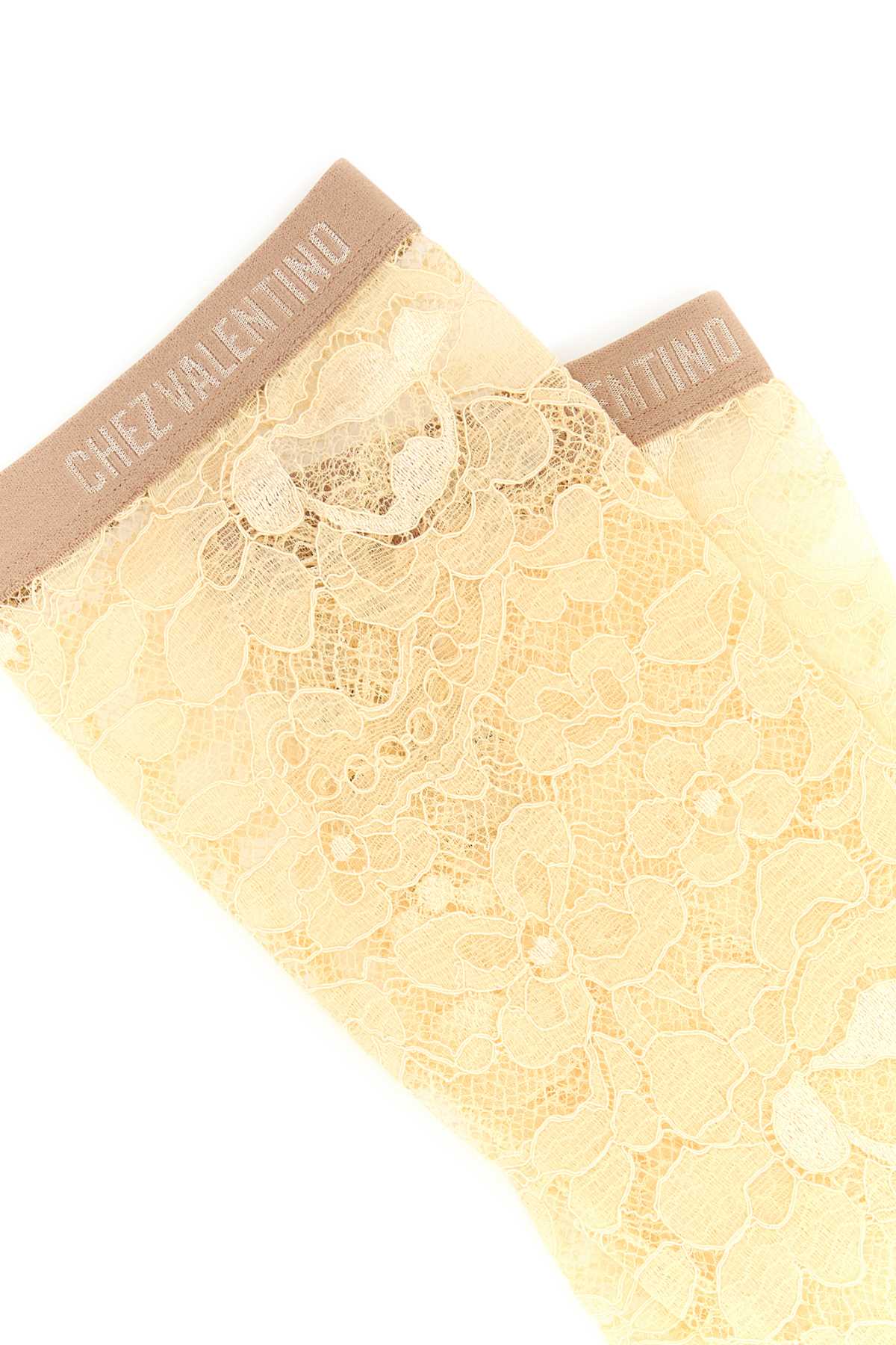 Valentino Garavani Women Cream Stretch Lace Socks