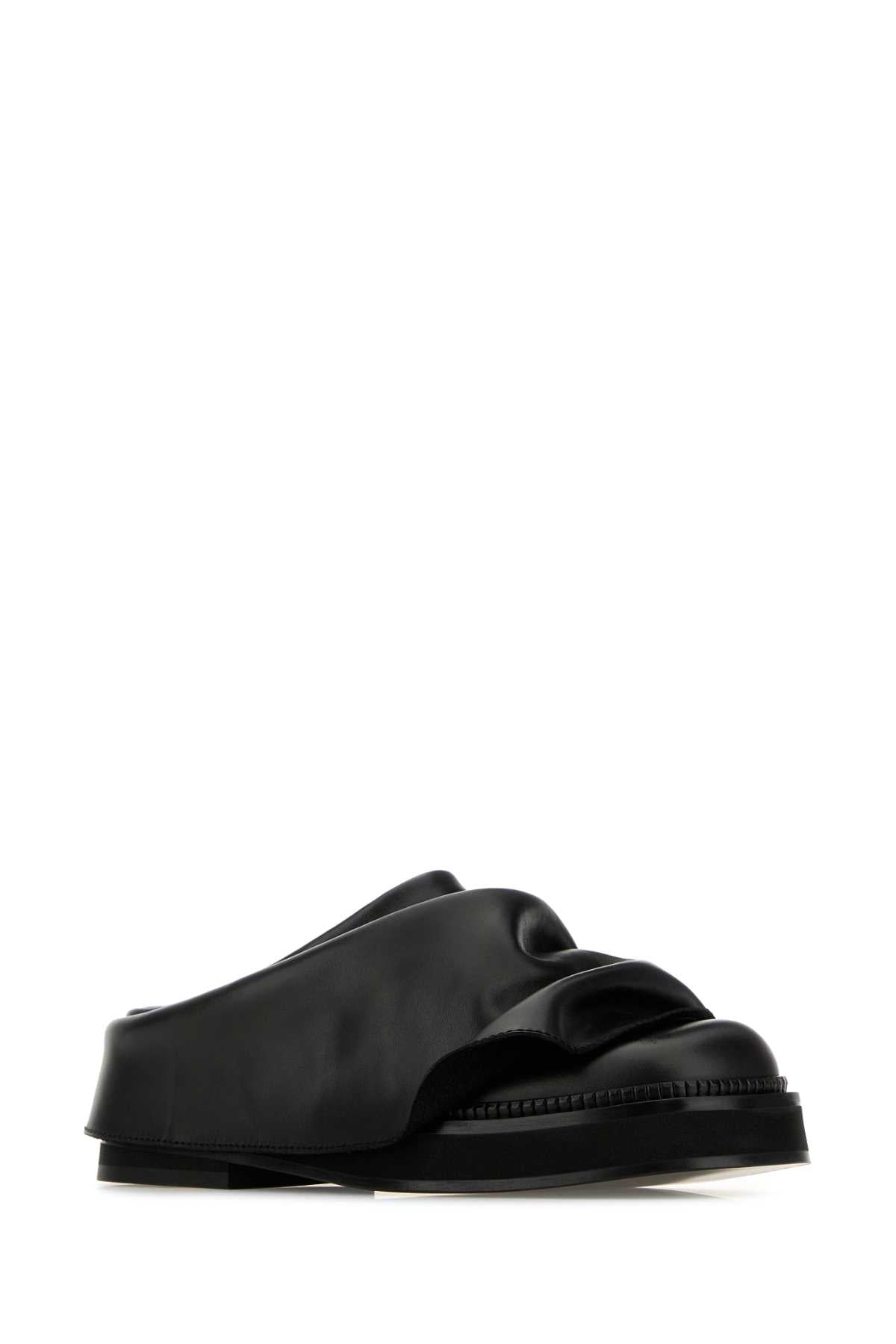The Attico Women Black Leather Mini Robin Slippers by Luosophy