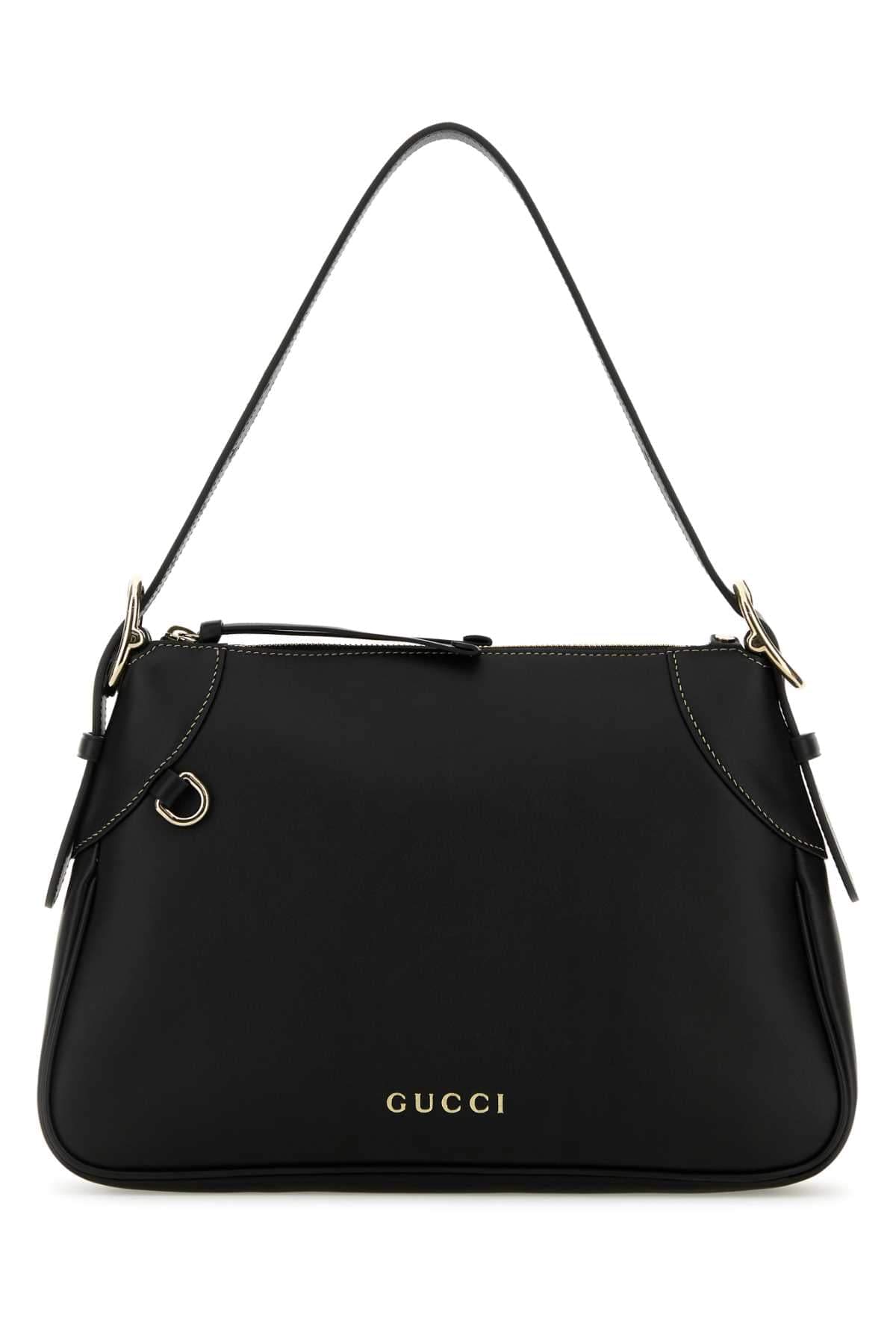Gucci Women Black Leather Medium Gg Emblem Shoulder Bag DestGlow