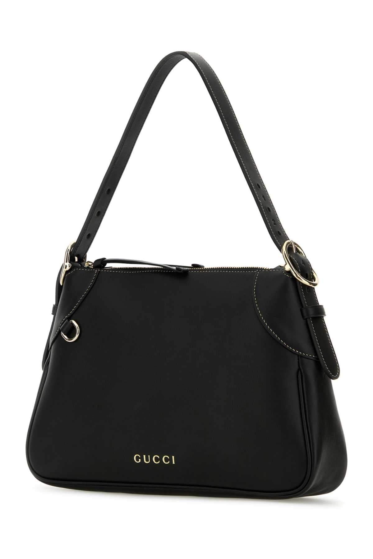 Gucci Women Black Leather Medium Gg Emblem Shoulder Bag DestGlow