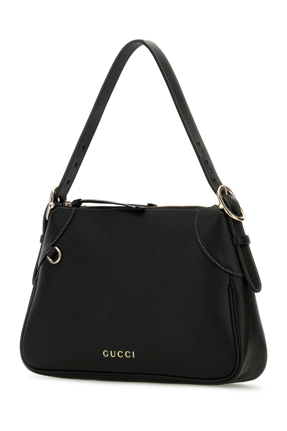 Gucci Women Black Leather Medium Gg Emblem Shoulder Bag by Luosophy