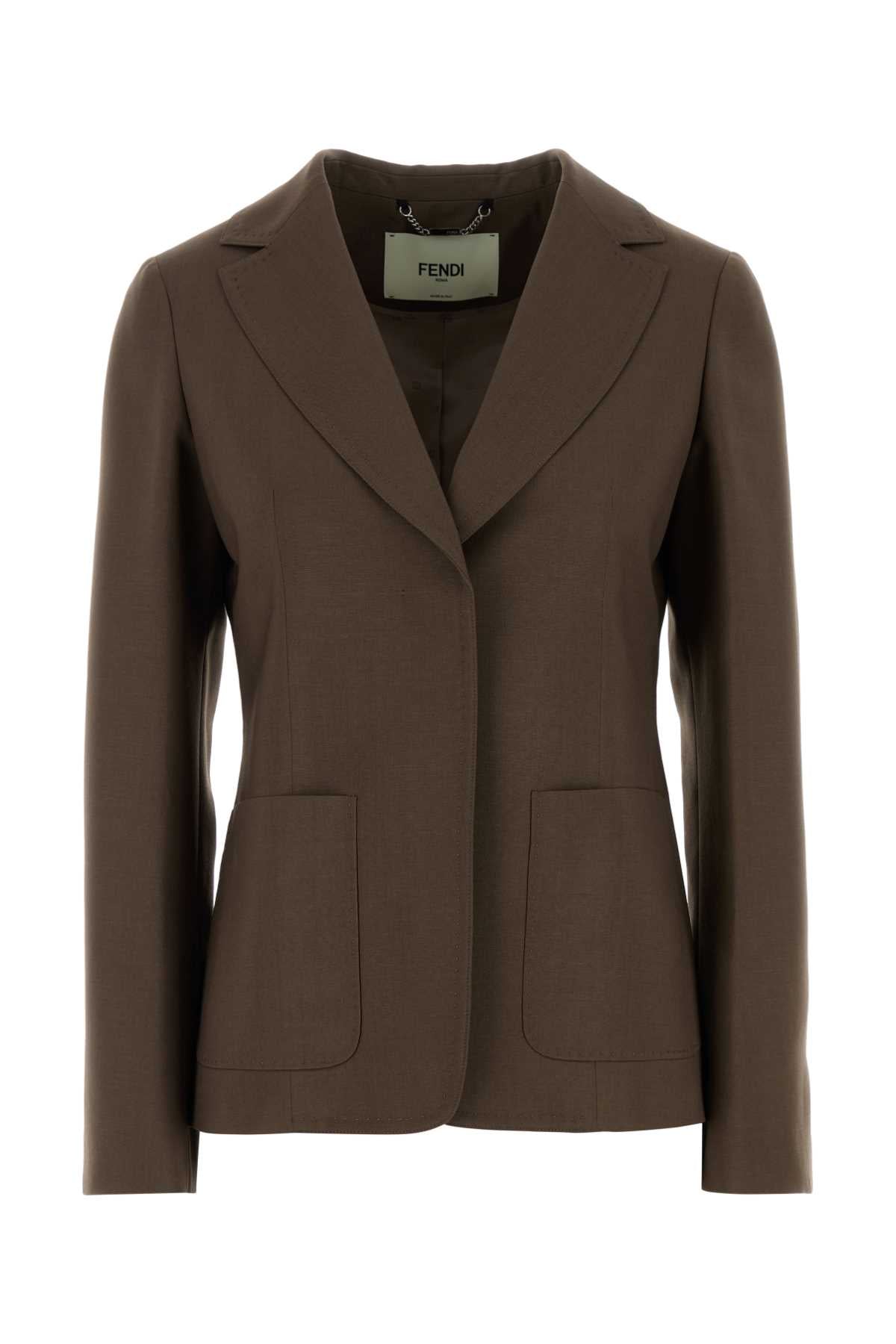 Fendi Women Mud Wool Blend Blazer by Luosophy